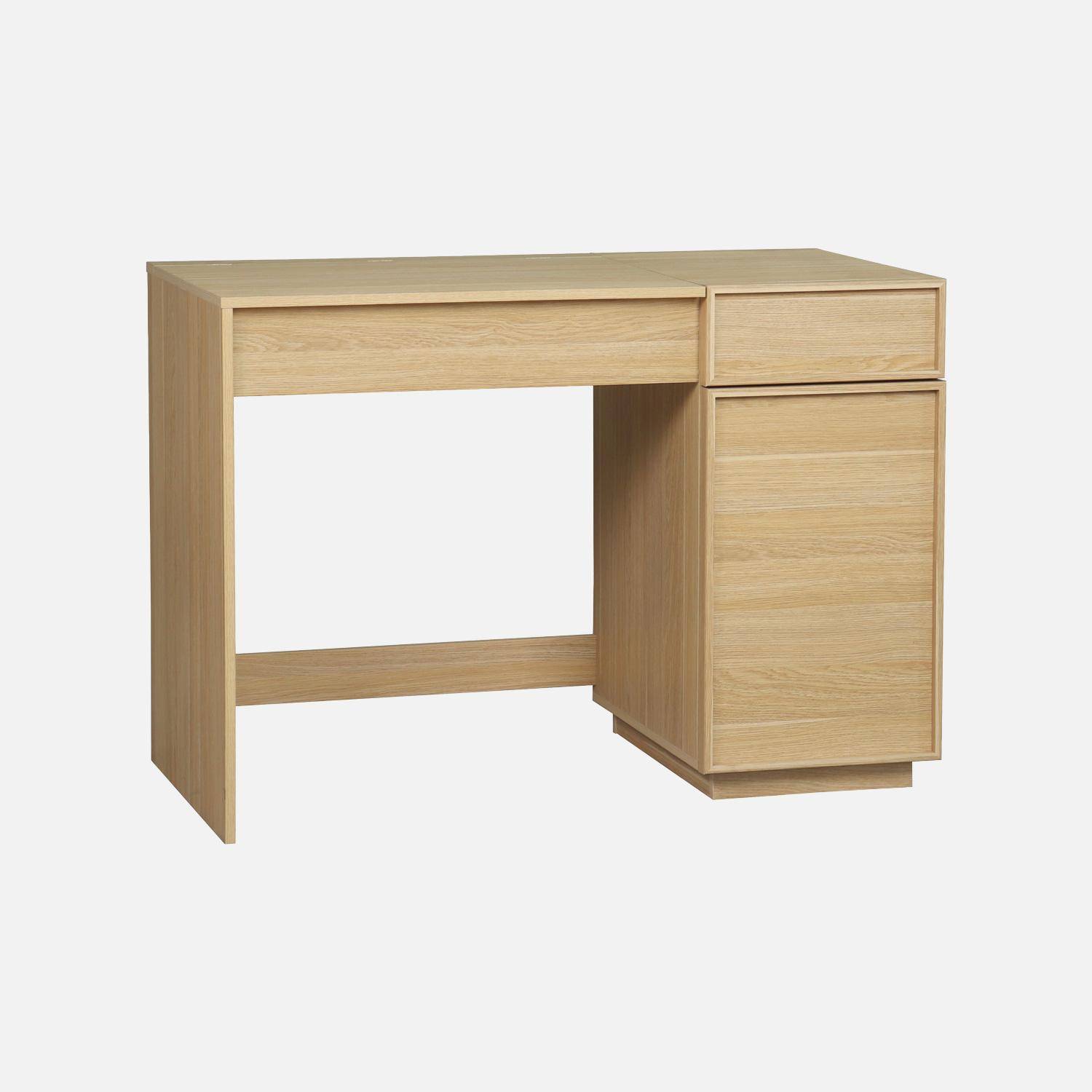 Tocador efecto madera con espejo, 7 compartimentos, 1 cajón y 1 puerta, 110cm, Kuba, Natural, 110x53x78 cm,sweeek,Photo2