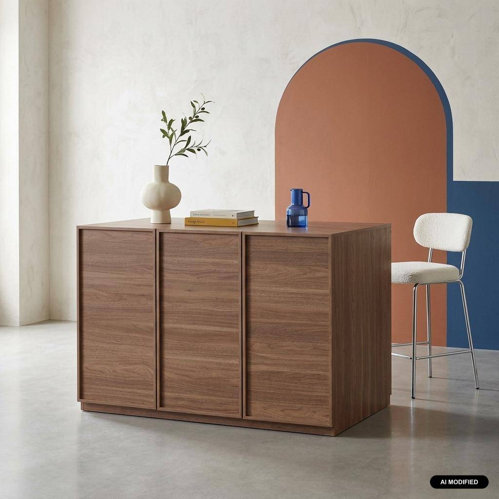 Îlot central de cuisine décor bois 3 portes noyer - Kuba Photo1