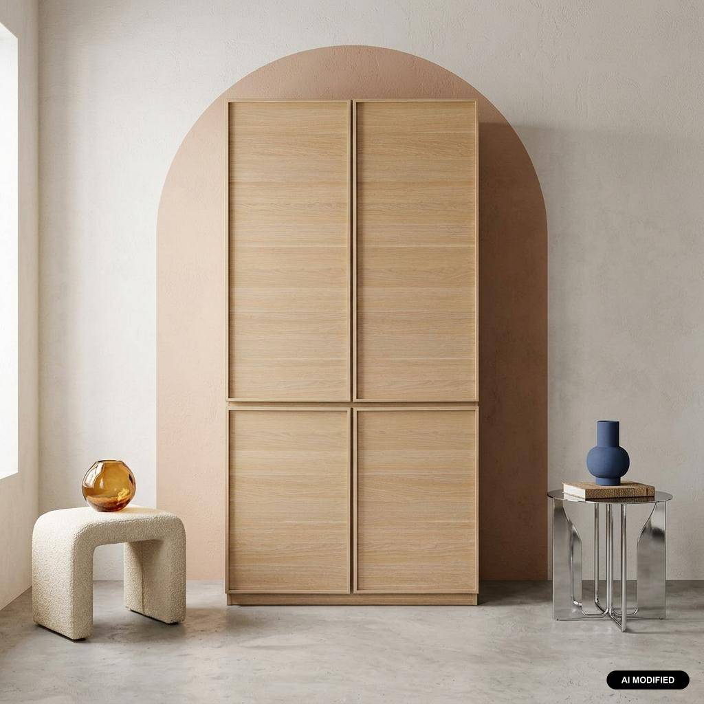 Módulo armario efecto madera con 4 puertas, Kuba, Natural, 89.4x55x180 cm Photo1