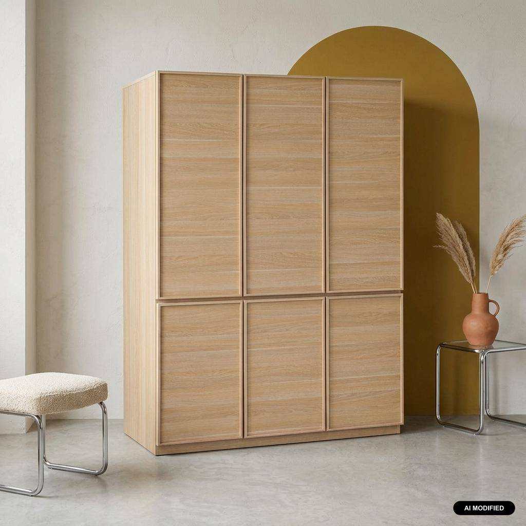 Módulo de armario efecto madera con 6 puertas, Kuba, Natural, 135x55x180 cm,sweeek,Photo1