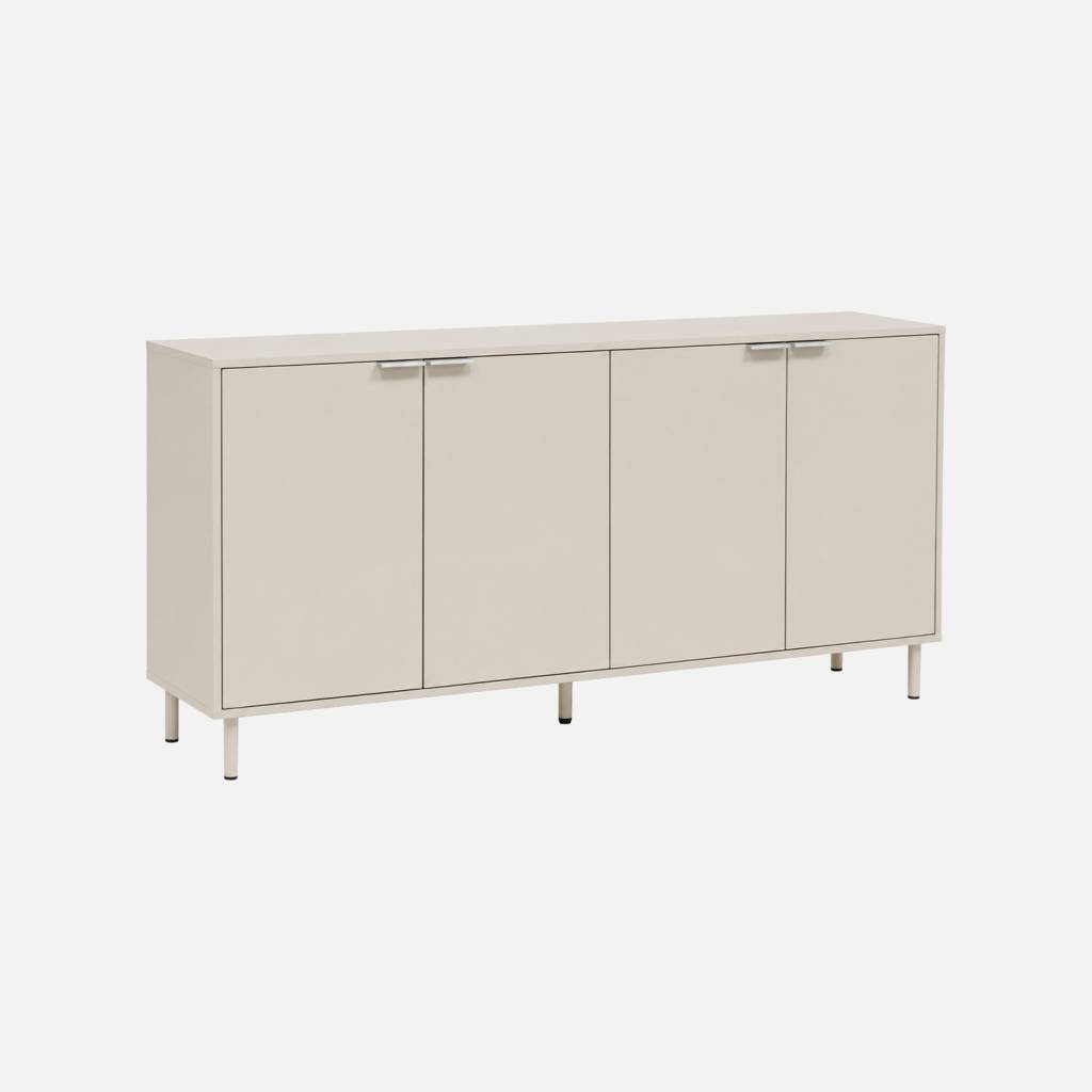 Buffet bois d'hévéa et métal 4 portes 160cm beige