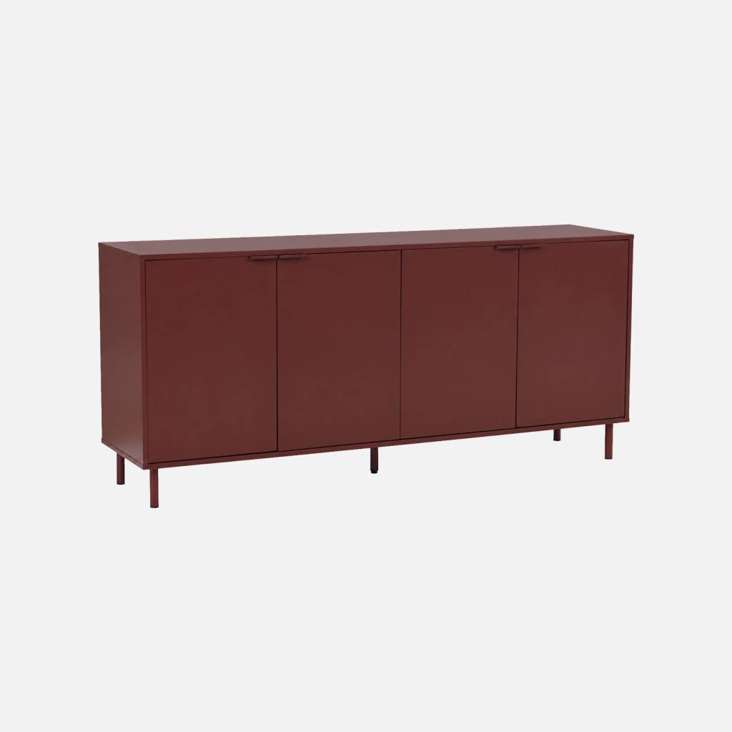 Buffet bois d'hévéa et métal 4 portes 160cm bordeaux