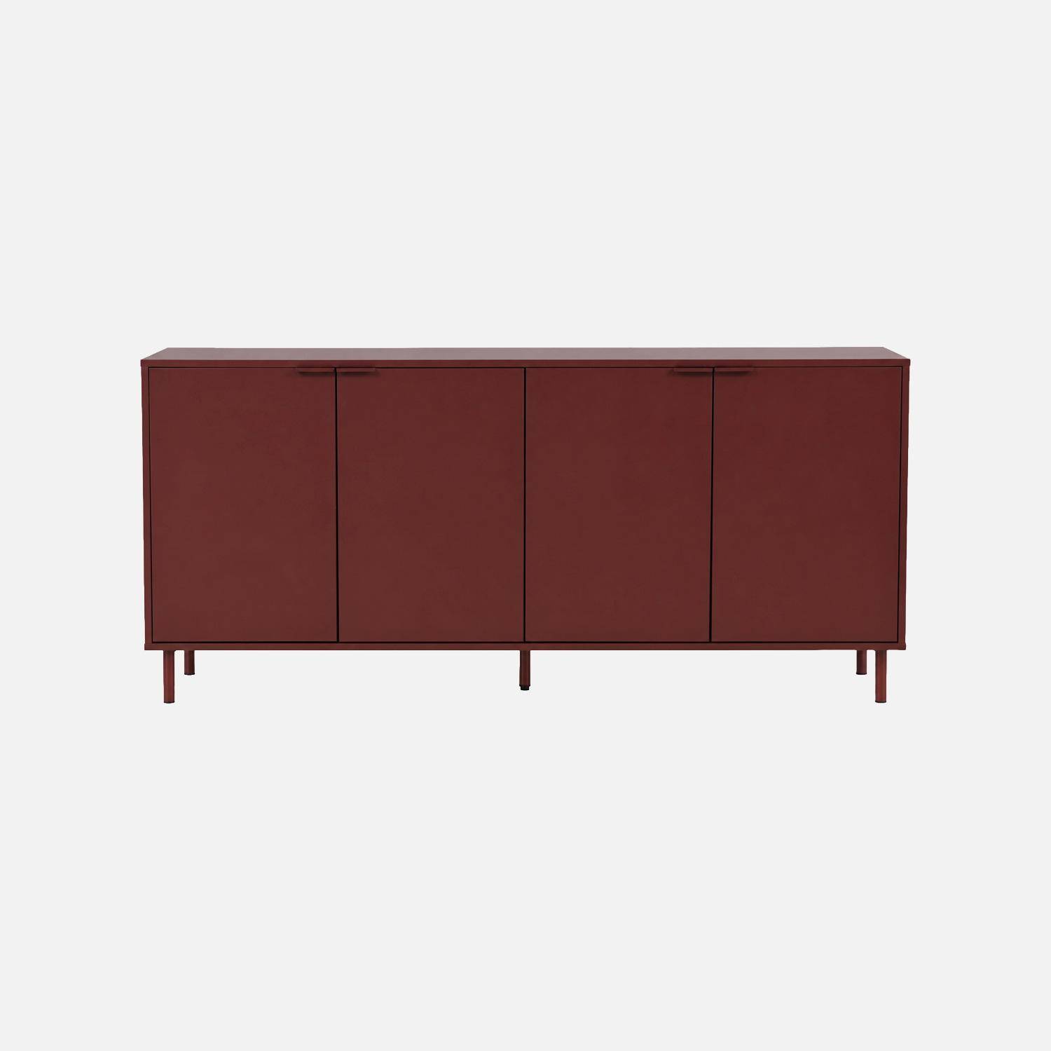 Buffet bois d'hévéa et métal 4 portes 160cm bordeaux - Ellie,sweeek,Photo3