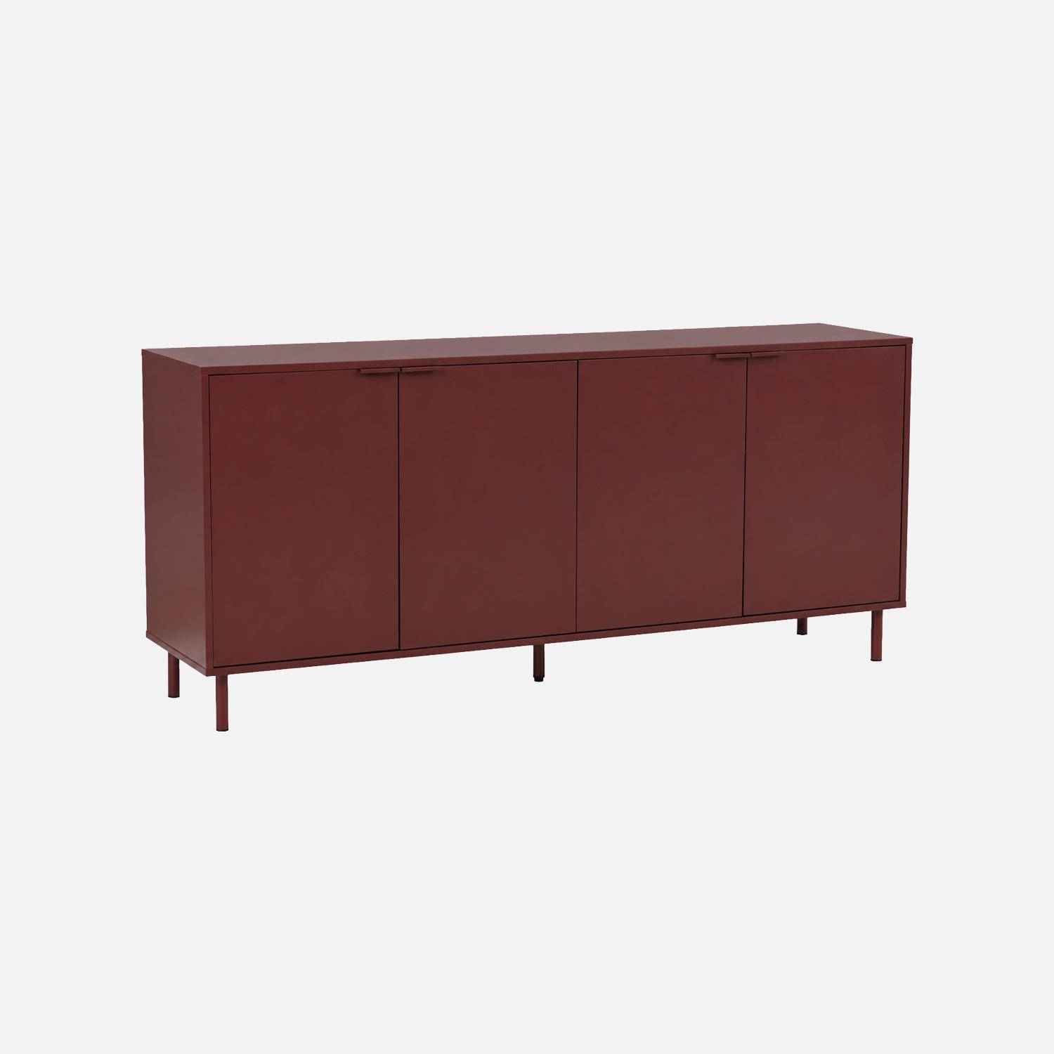 Buffet bois d'hévéa et métal 4 portes 160cm bordeaux - Ellie Photo2