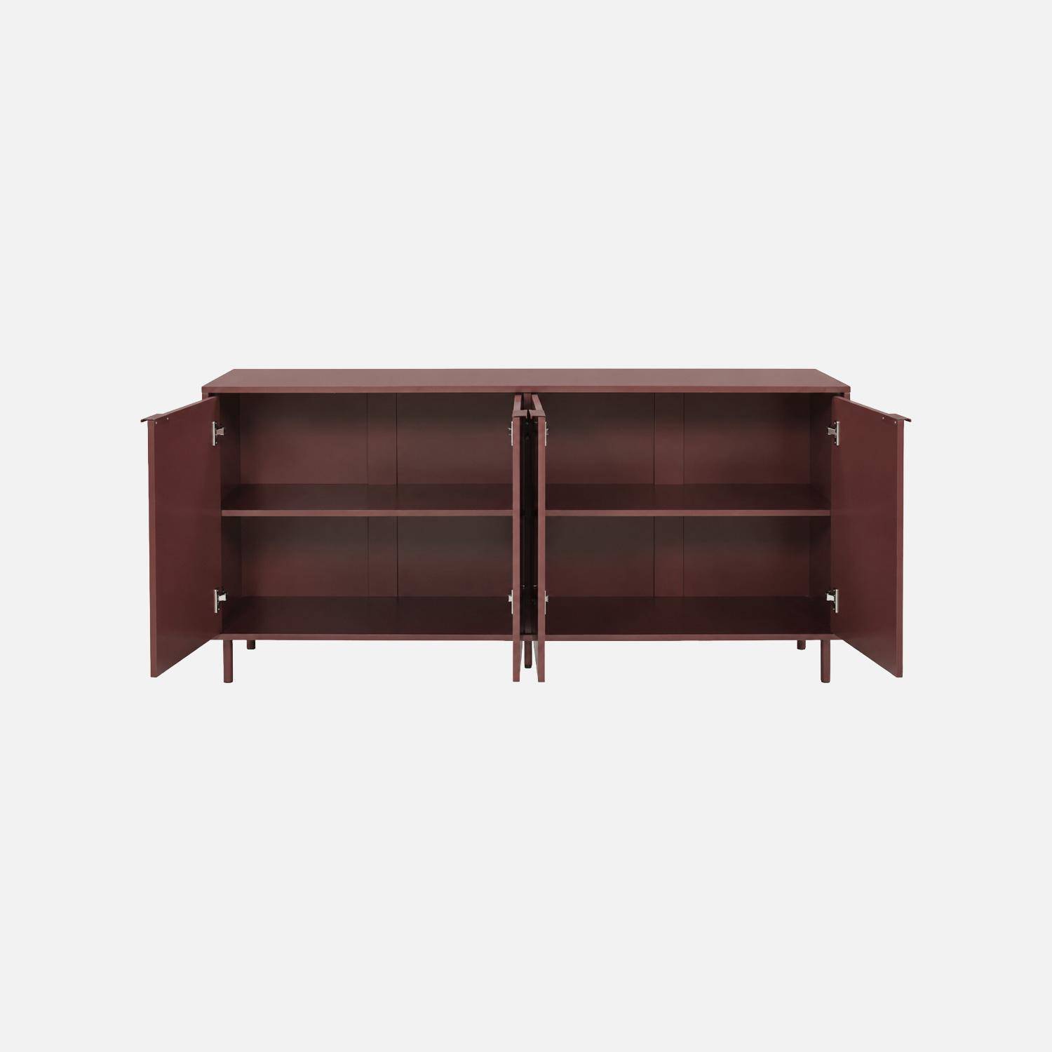 Buffet bois d'hévéa et métal 4 portes 160cm bordeaux - Ellie Photo4