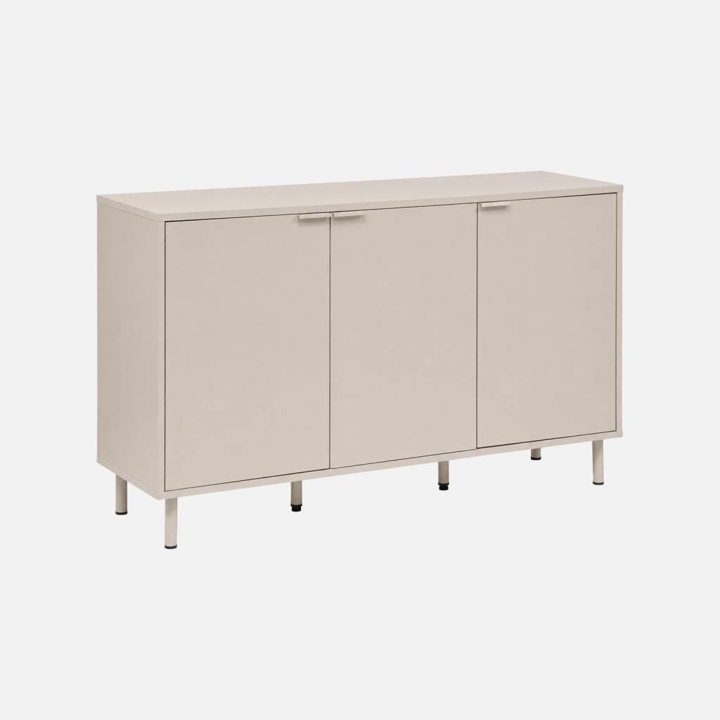 Buffet bois d'hévéa et métal 3 portes 120cm beige