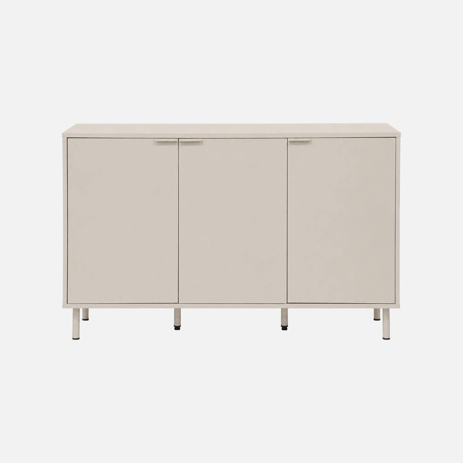 Buffet bois d'hévéa et métal 3 portes 120cm beige - Ellie Photo3