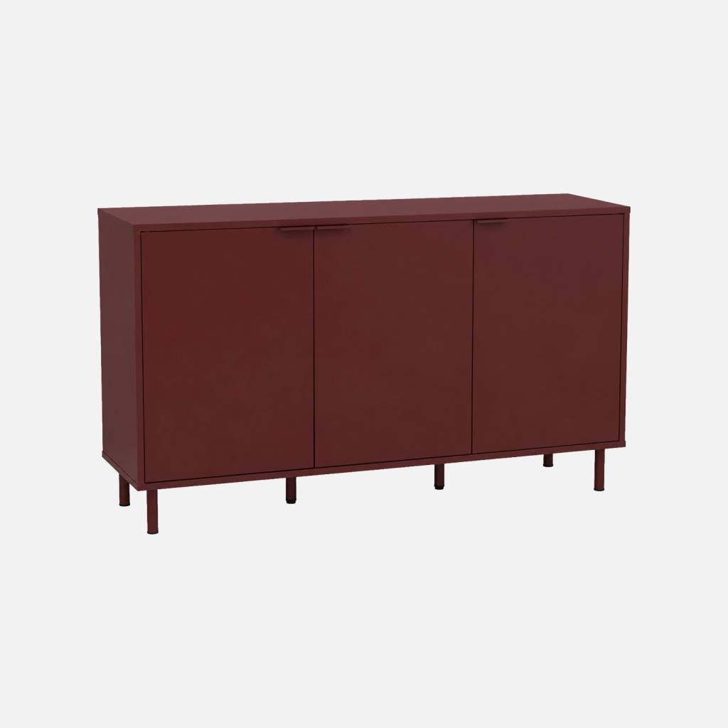 Buffet bois d'hévéa et métal 3 portes 120cm bordeaux