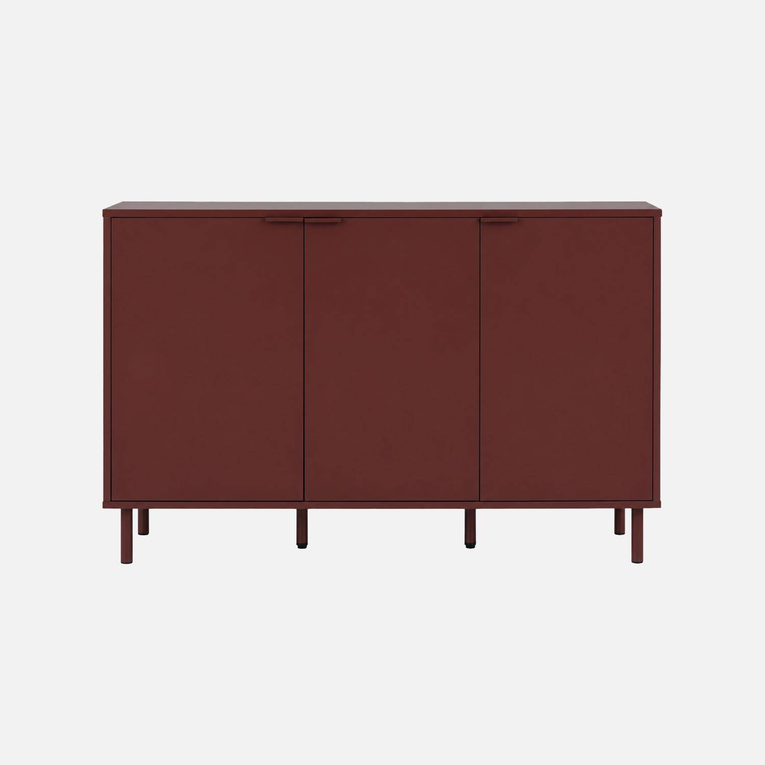 Buffet bois d'hévéa et métal 3 portes 120cm bordeaux - Ellie Photo3