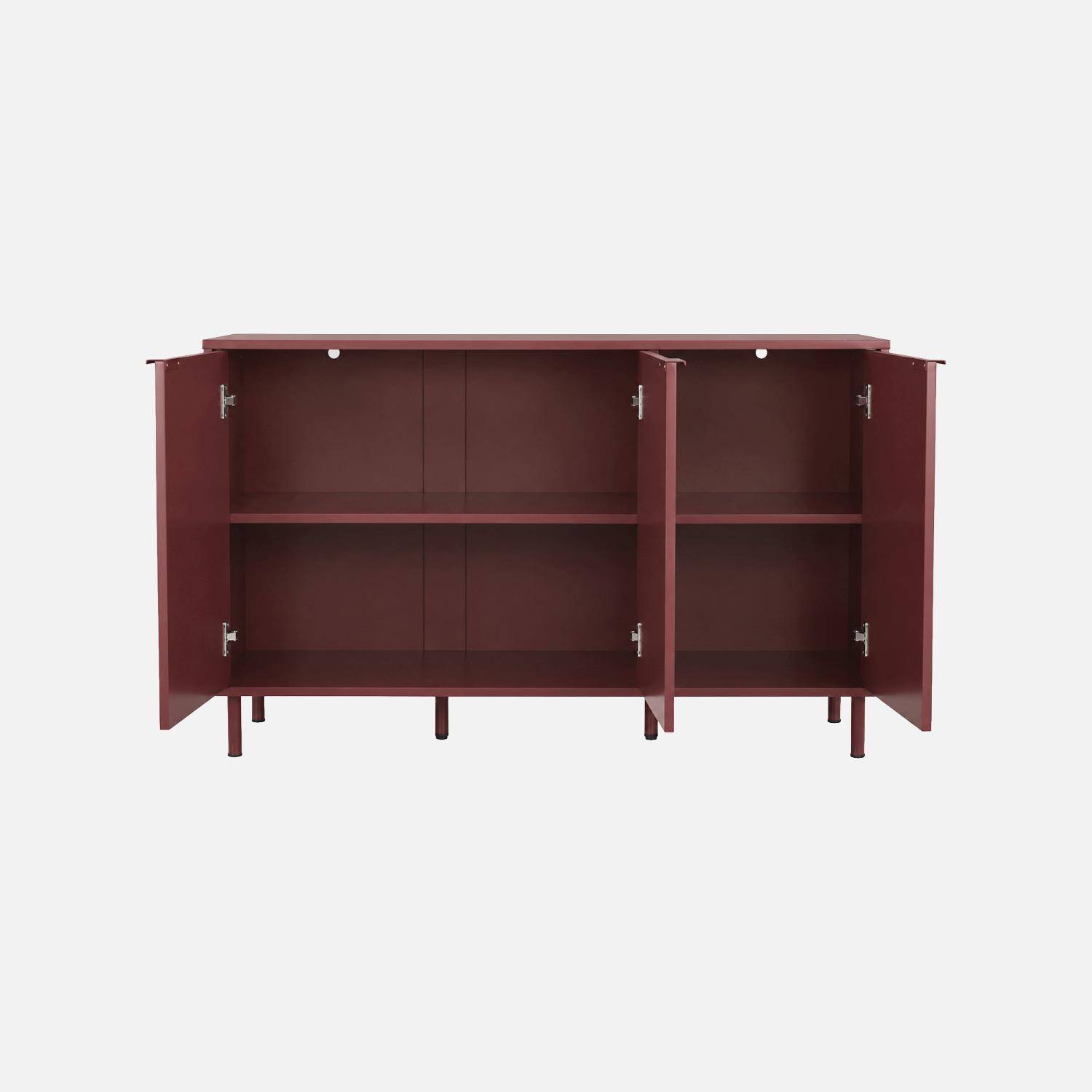 Buffet bois d'hévéa et métal 3 portes 120cm bordeaux - Ellie Photo4