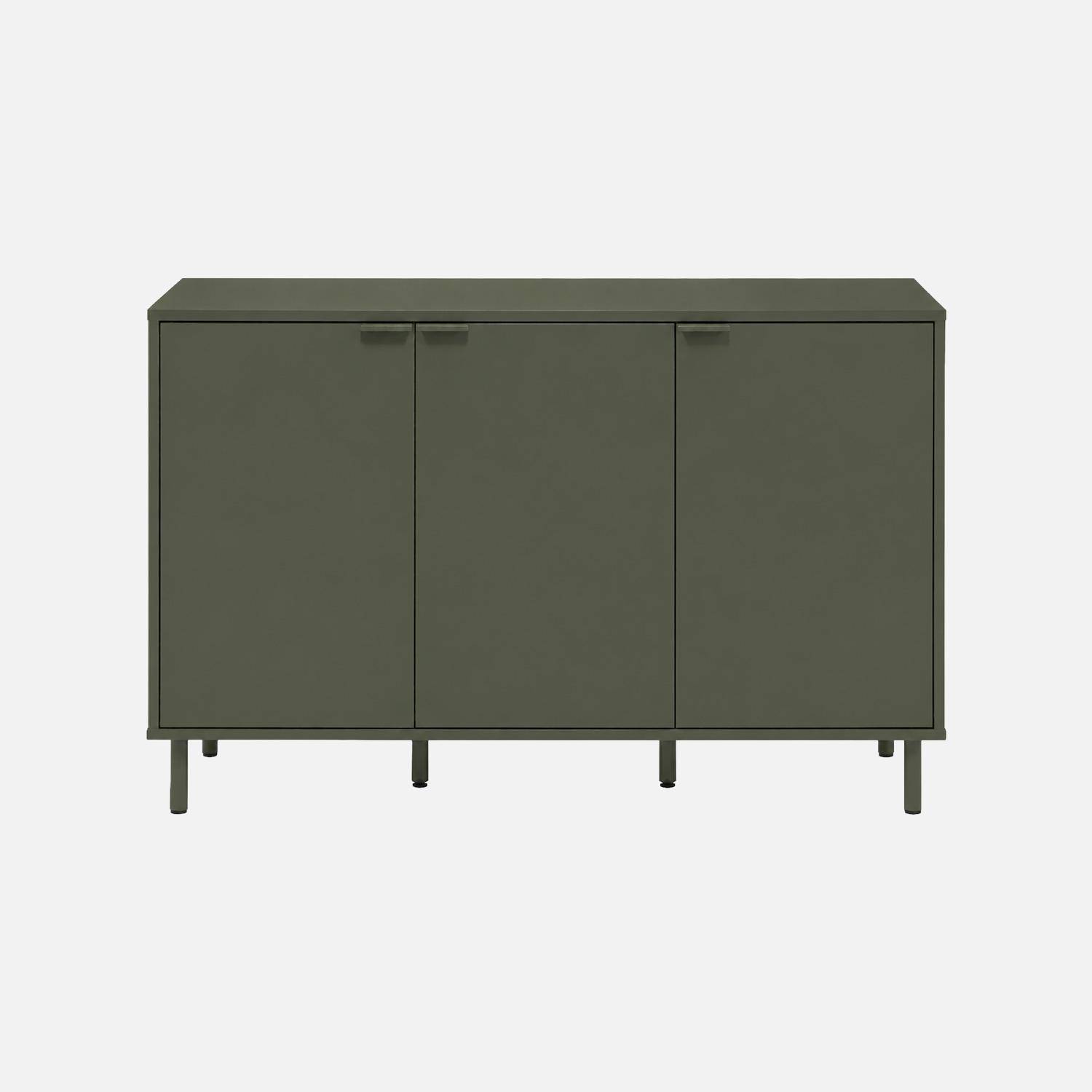 Buffet bois d'hévéa et métal 3 portes 120cm kaki - Ellie Photo3