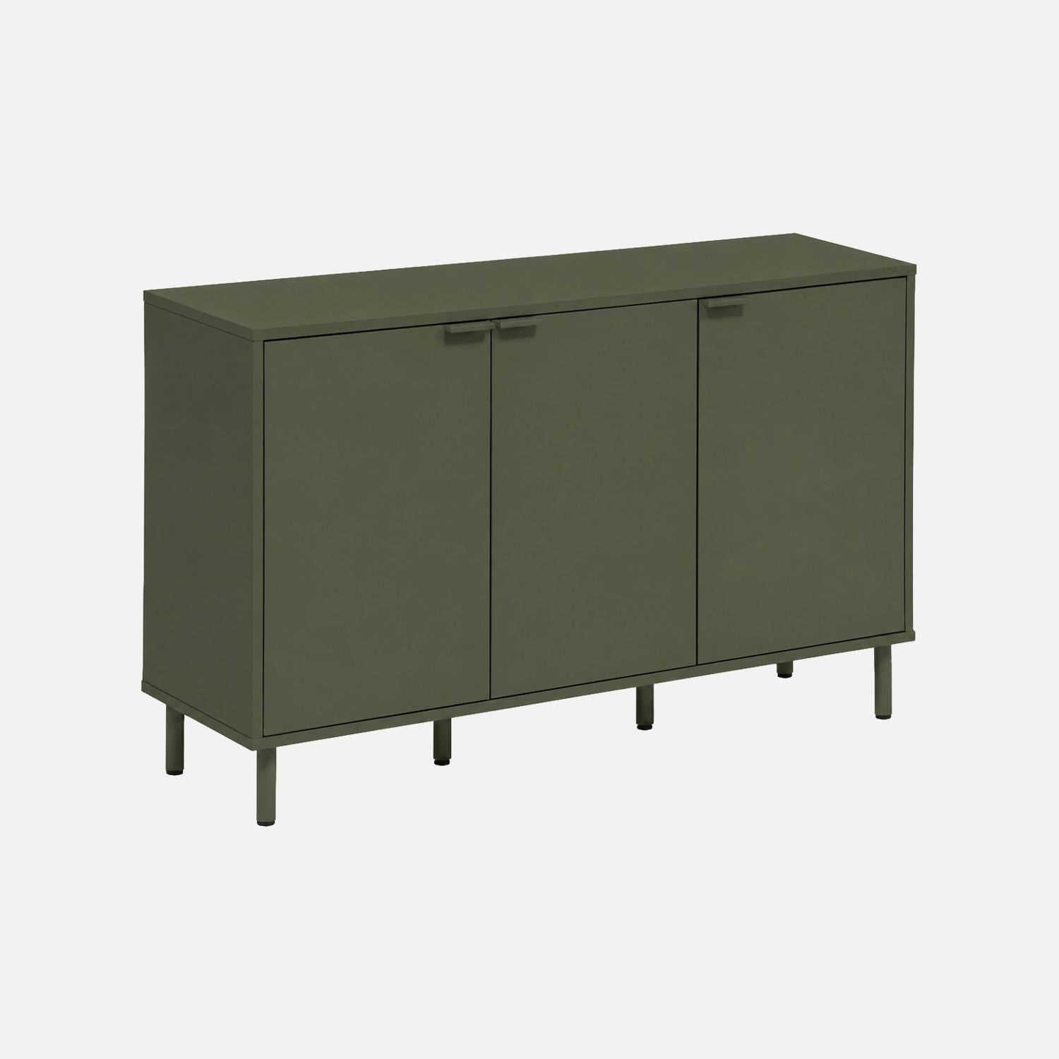 Buffet bois d'hévéa et métal 3 portes 120cm kaki - Ellie Photo2
