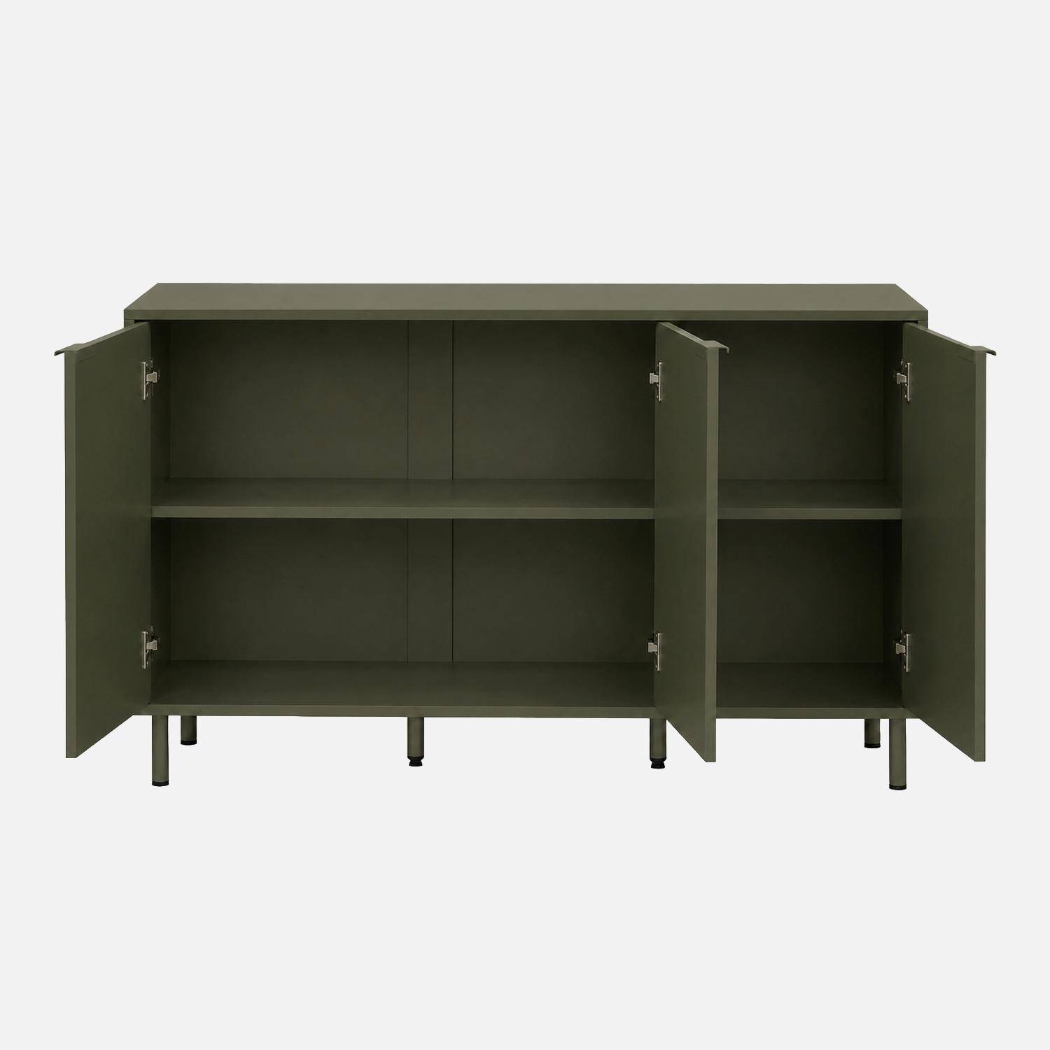 Buffet bois d'hévéa et métal 3 portes 120cm kaki - Ellie Photo4