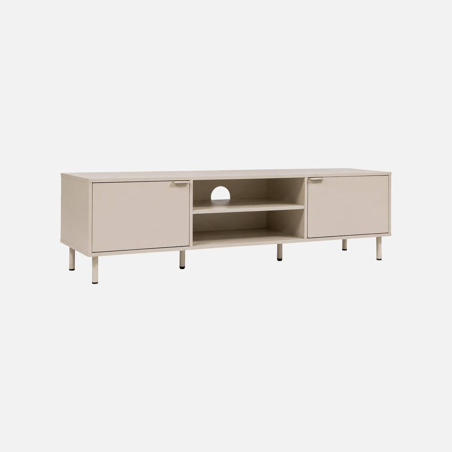 Meuble TV bois d'hévéa et métal 160cm beige - Ellie Photo2