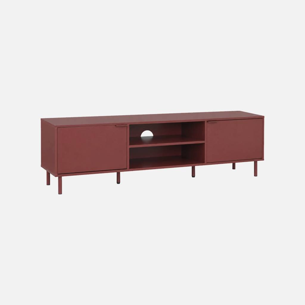 Meuble TV bois d'hévéa et métal 160cm bordeaux