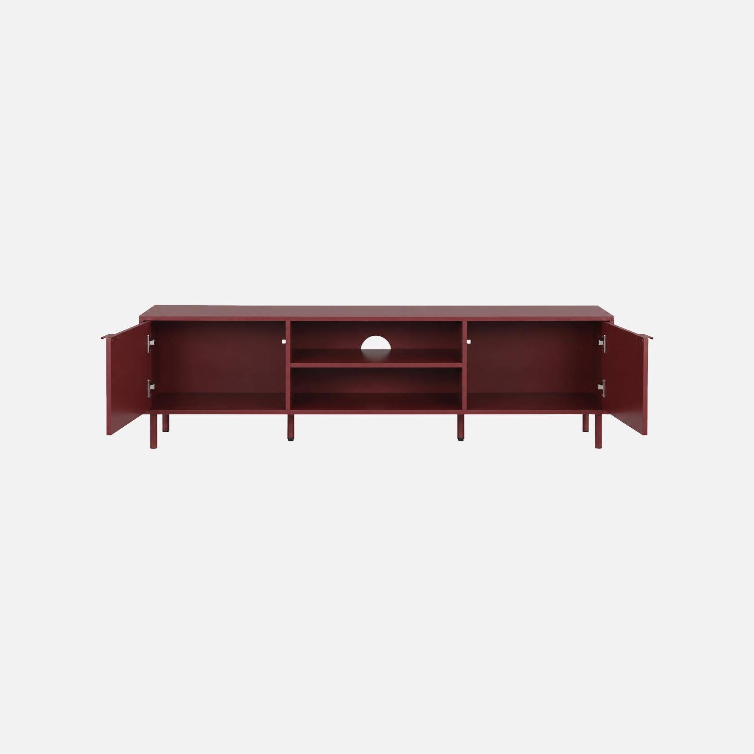 Meuble TV bois d'hévéa et métal 160cm bordeaux - Ellie Photo4