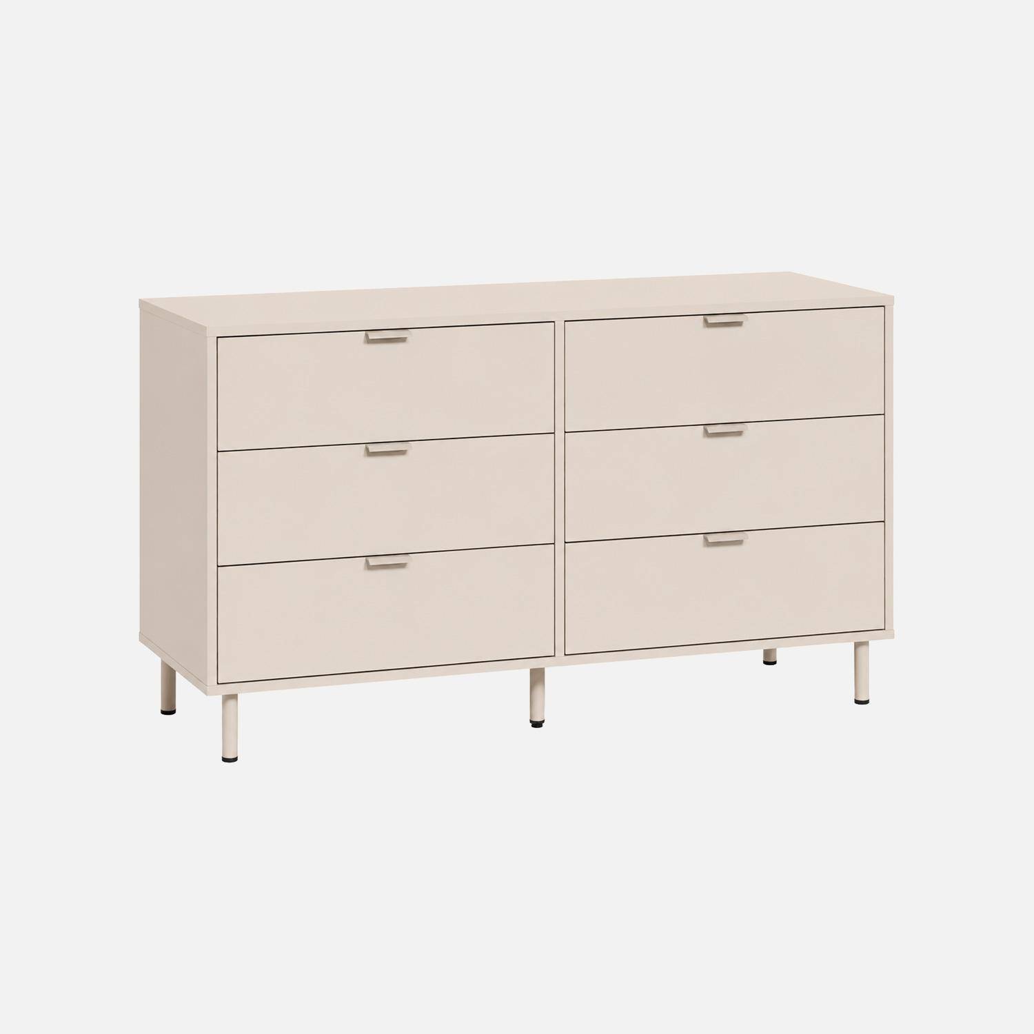 Commode bois d'hévéa et métal 6 tiroirs beige - Ellie Photo2