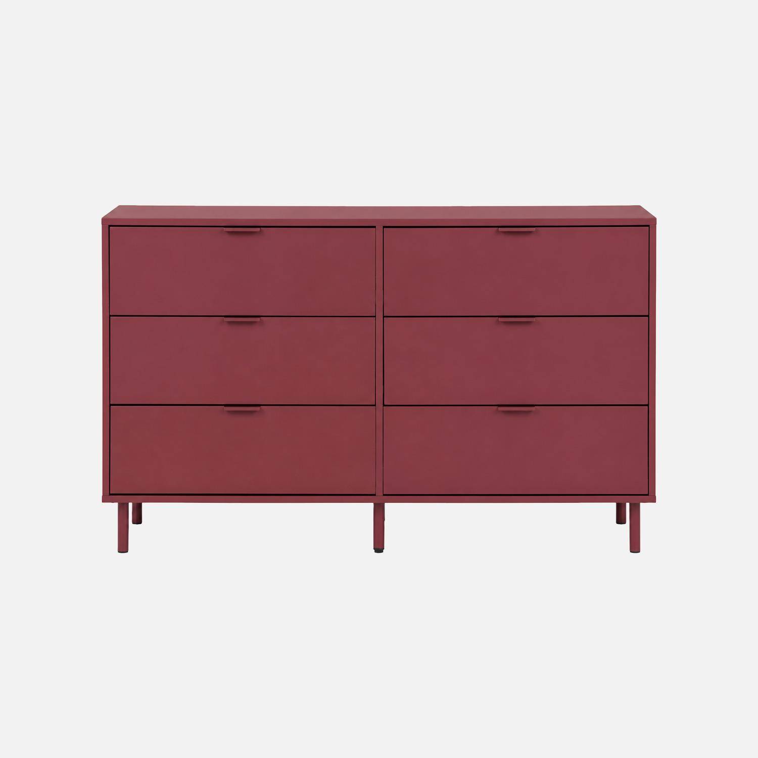 Commode bois d'hévéa et métal 6 tiroirs bordeaux - Ellie,sweeek,Photo4