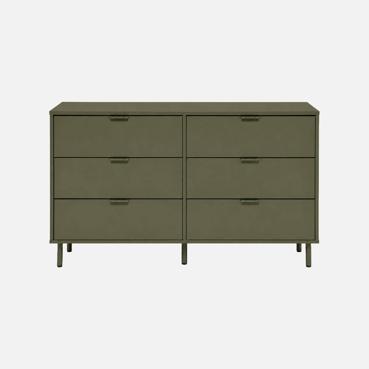 Commode bois d'hévéa et métal 6 tiroirs kaki - Ellie,sweeek,Photo3