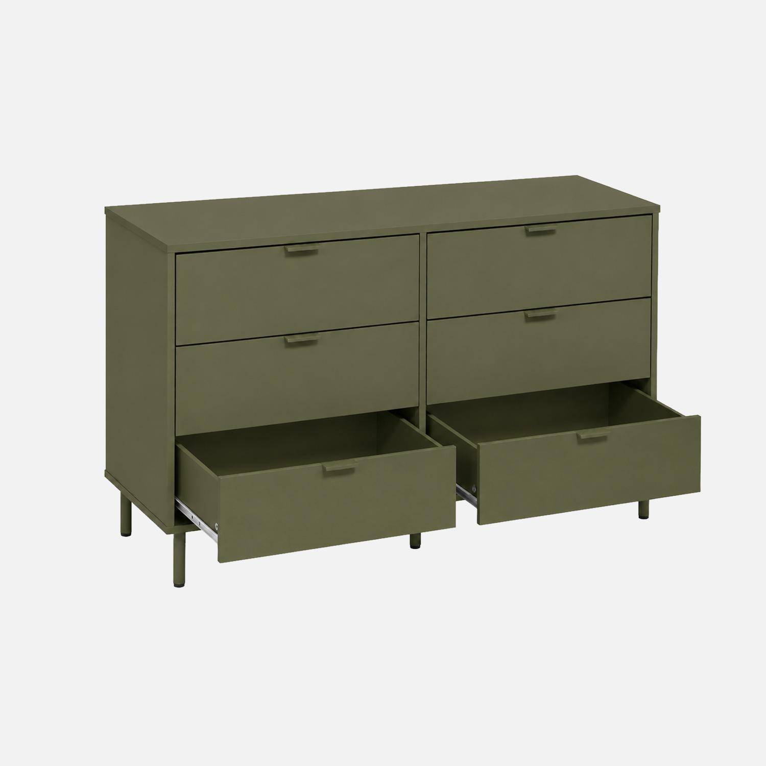 Commode bois d'hévéa et métal 6 tiroirs kaki - Ellie Photo4