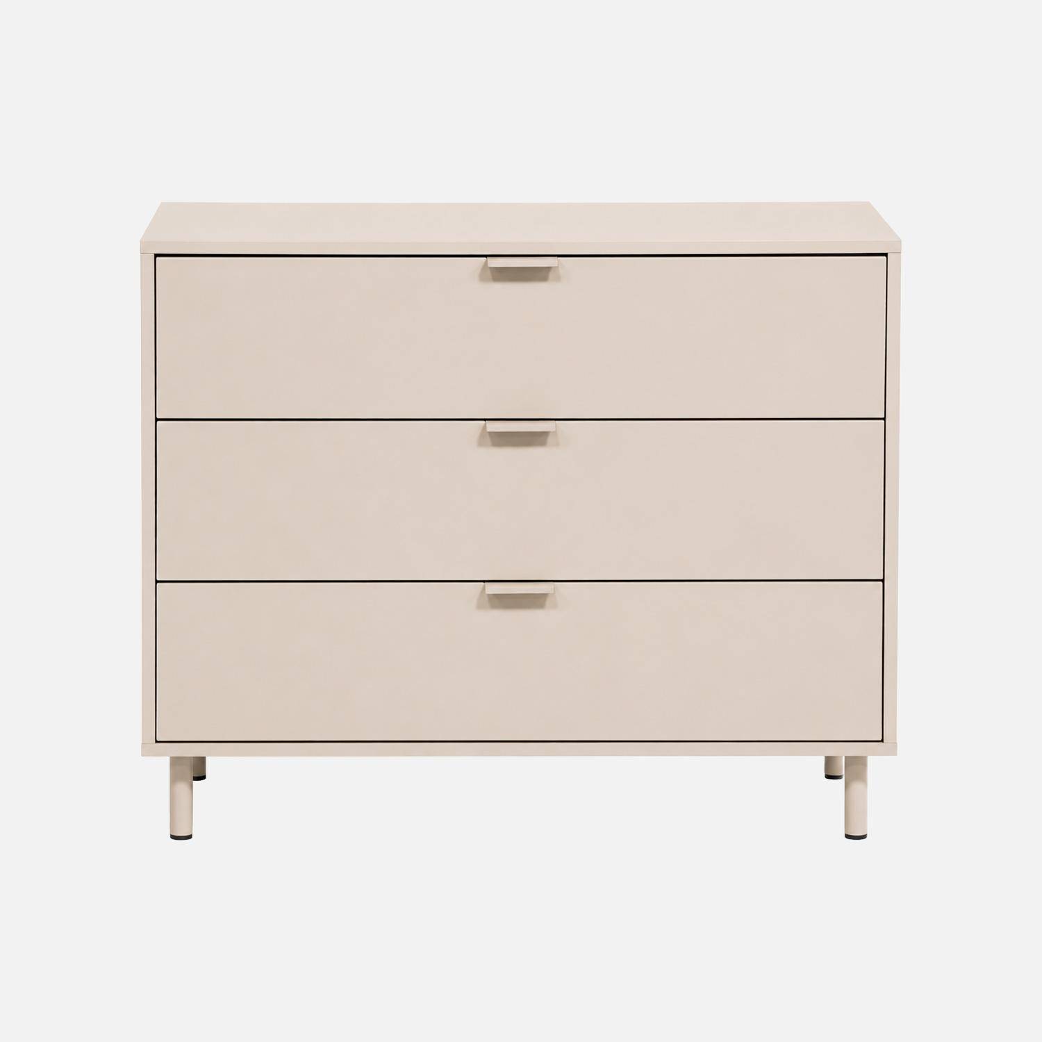 Commode bois d'hévéa et métal 3 tiroirs beige - Ellie Photo3