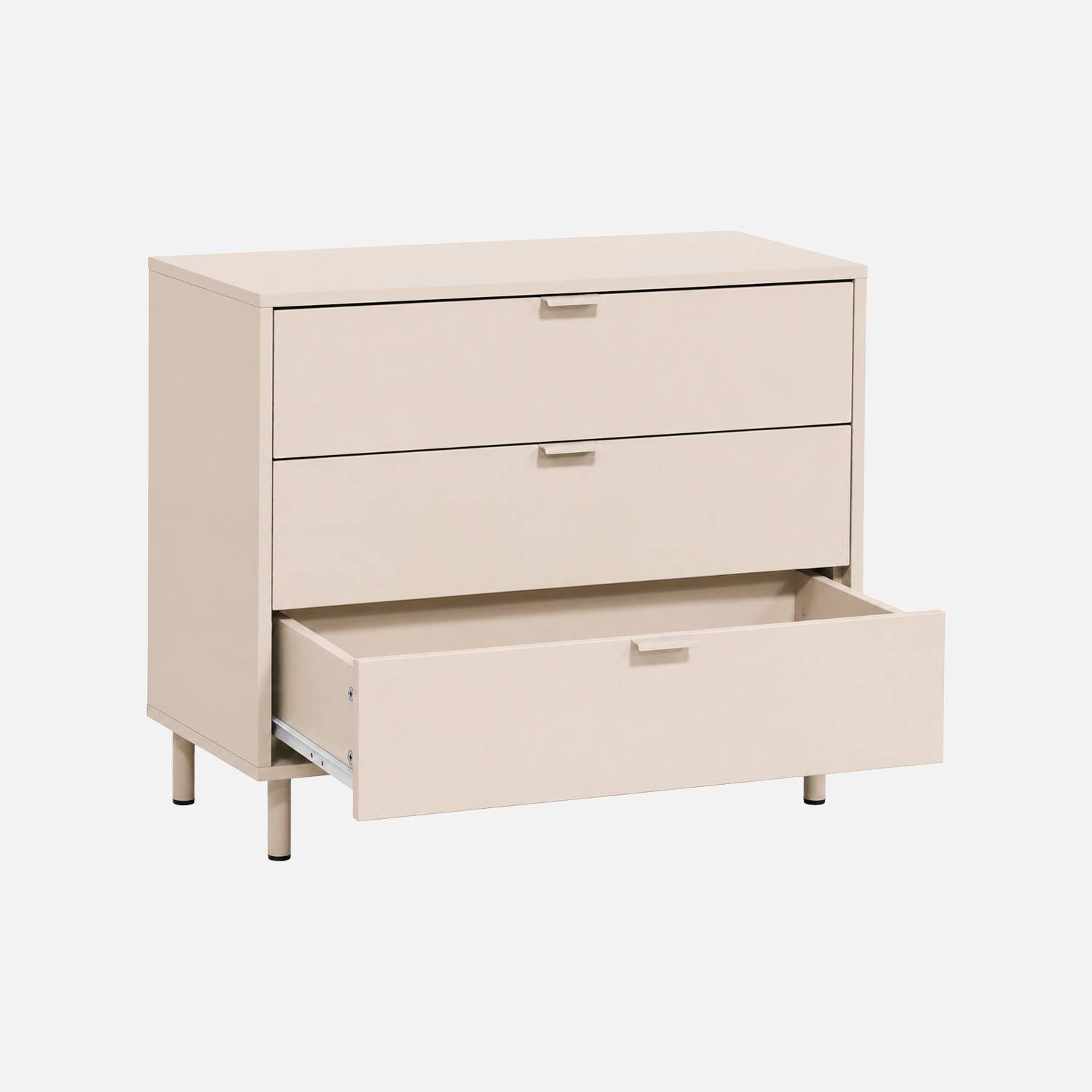 Commode bois d'hévéa et métal 3 tiroirs beige - Ellie,sweeek,Photo4