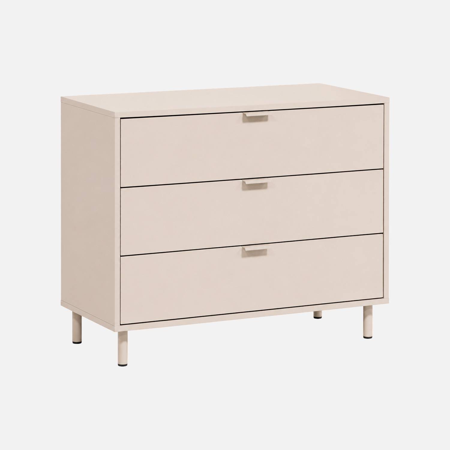 Commode bois d'hévéa et métal 3 tiroirs beige - Ellie Photo2