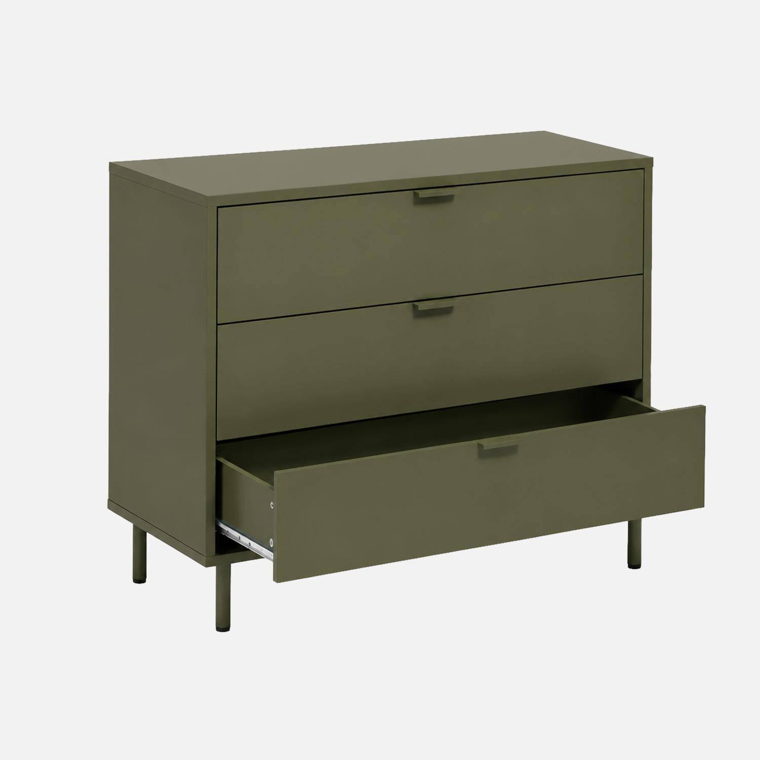 Commode bois d'hévéa et métal 3 tiroirs kaki - Ellie,sweeek,Photo4
