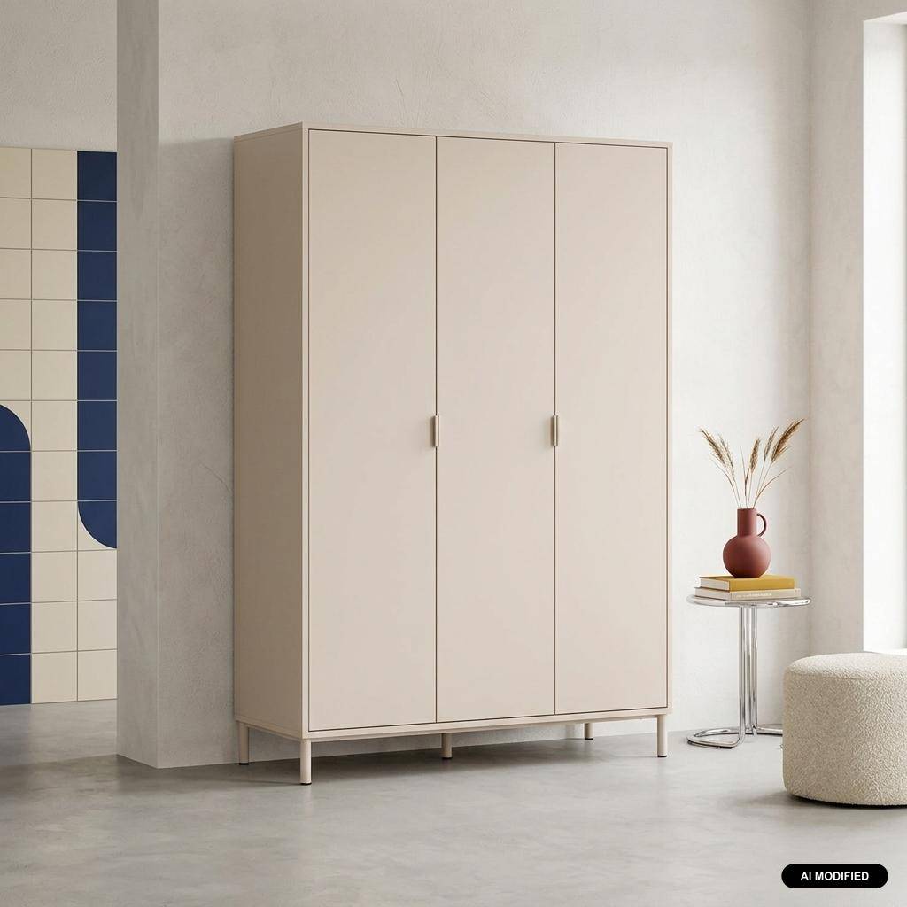 Dressing bois d'hévéa et métal 5 étagères 1 penderie beige - Ellie Photo1