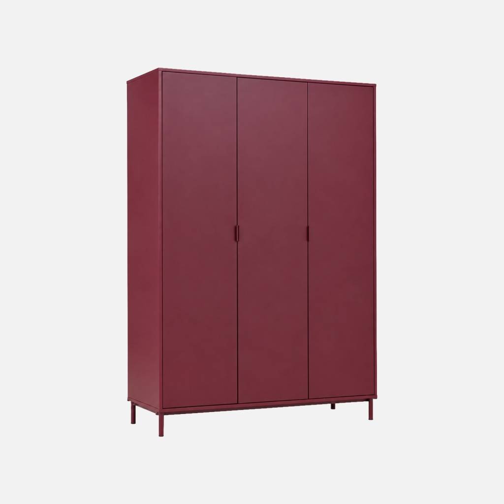 Dressing bois d'hévéa et métal 5 étagères 1 penderie bordeaux