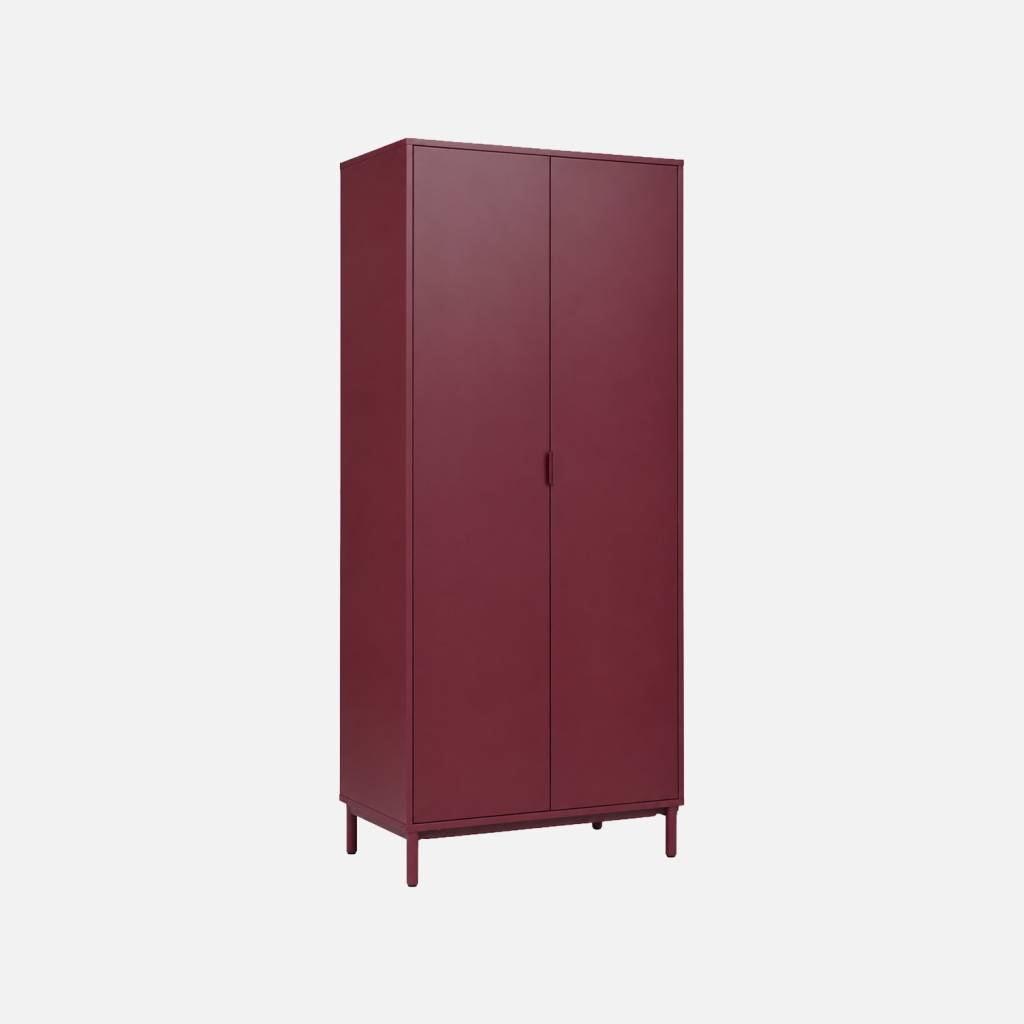 Dressing bois d'hévéa et métal 2 étagères 1 penderie bordeaux
