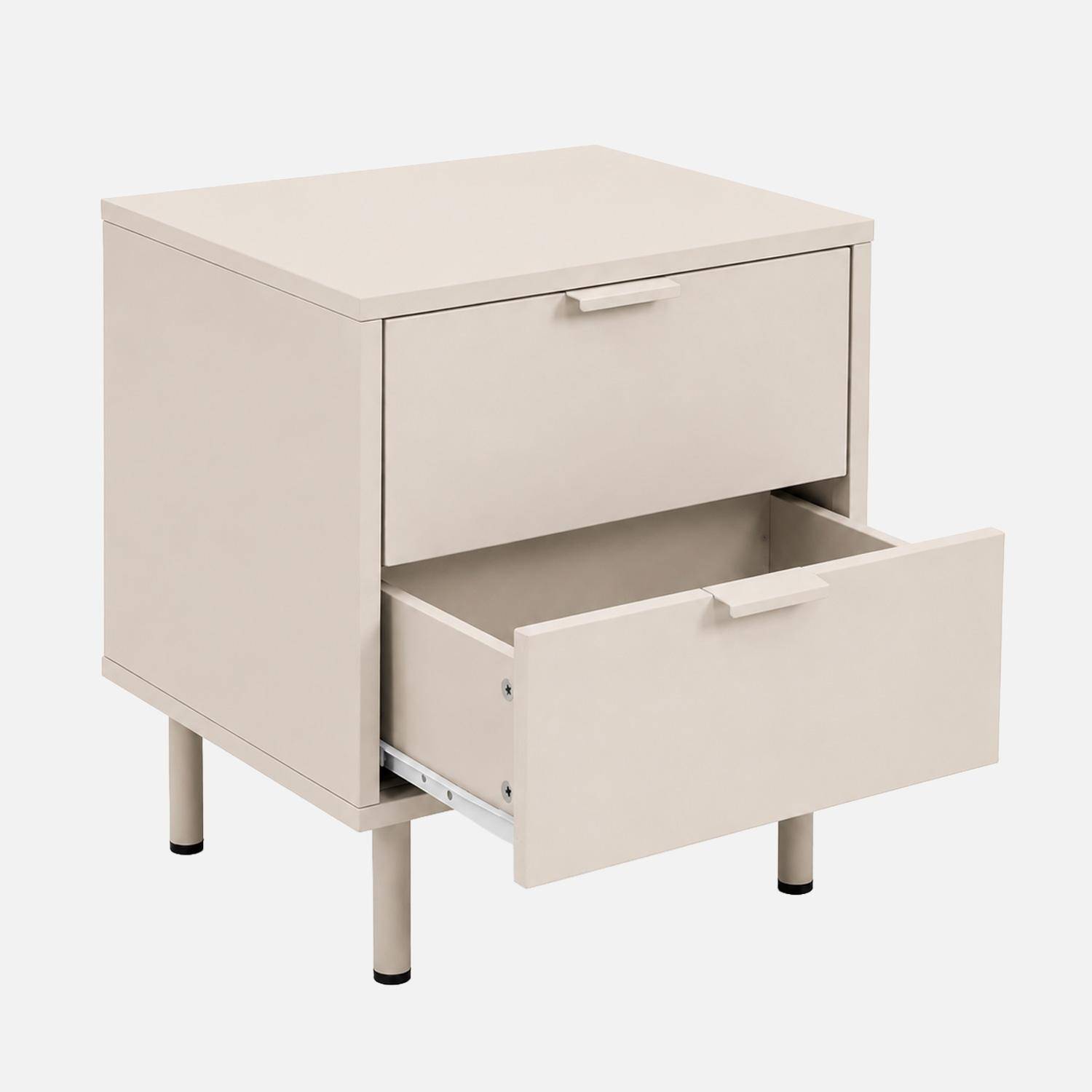 Table de chevet bois d'hévéa et métal 2 tiroirs beige - Ellie,sweeek,Photo3