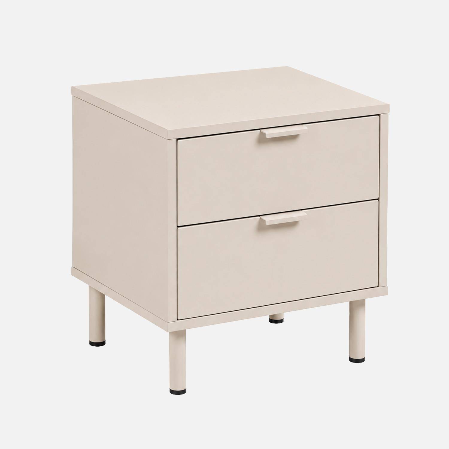 Table de chevet bois d'hévéa et métal 2 tiroirs beige - Ellie Photo2