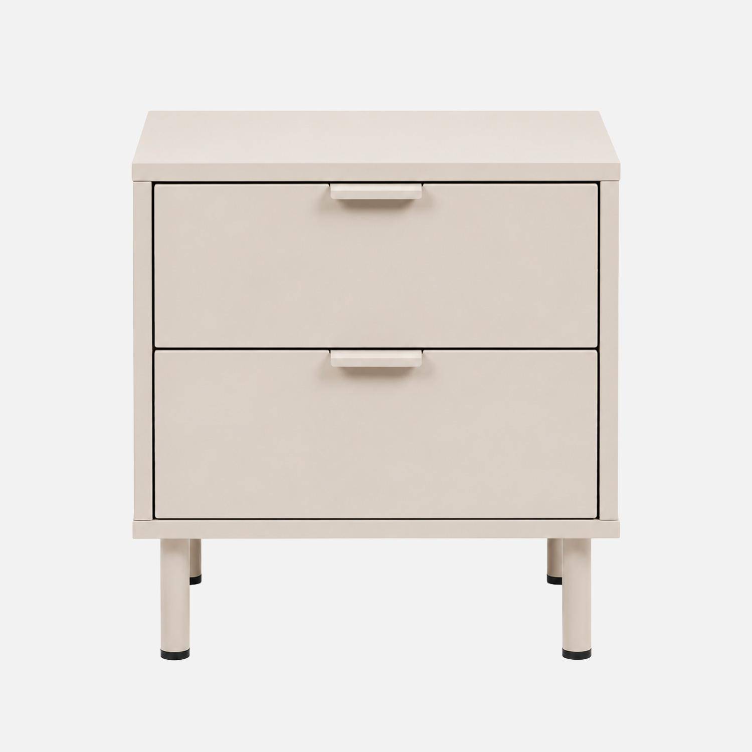 Table de chevet bois d'hévéa et métal 2 tiroirs beige - Ellie Photo4