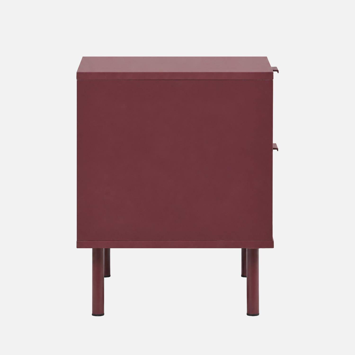Table de chevet bois d'hévéa et métal 2 tiroirs bordeaux - Ellie Photo5