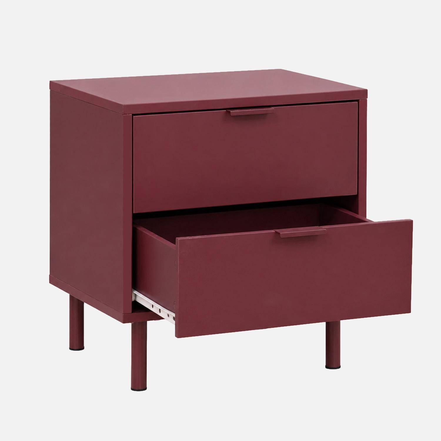 Lot de 2 tables de chevet bois d'hévéa et métal 2 tiroirs bordeaux - Ellie Photo4