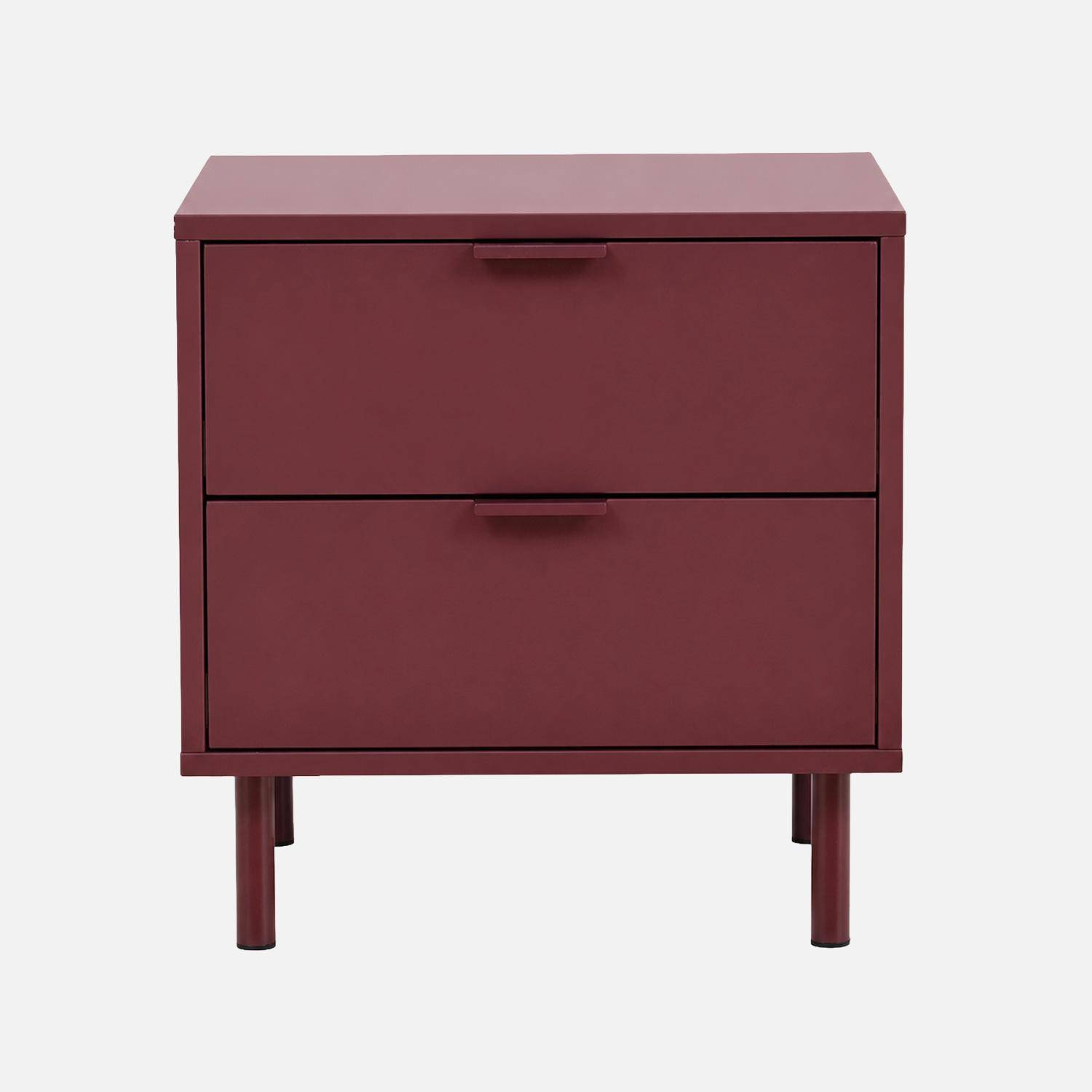 Lot de 2 tables de chevet bois d'hévéa et métal 2 tiroirs bordeaux - Ellie,sweeek,Photo5