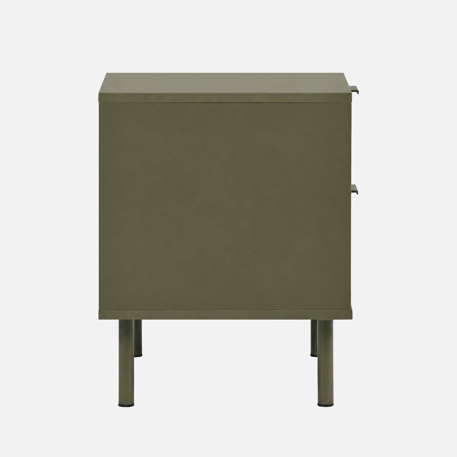 Lot de 2 tables de chevet bois d'hévéa et métal 2 tiroirs kaki - Ellie Photo6