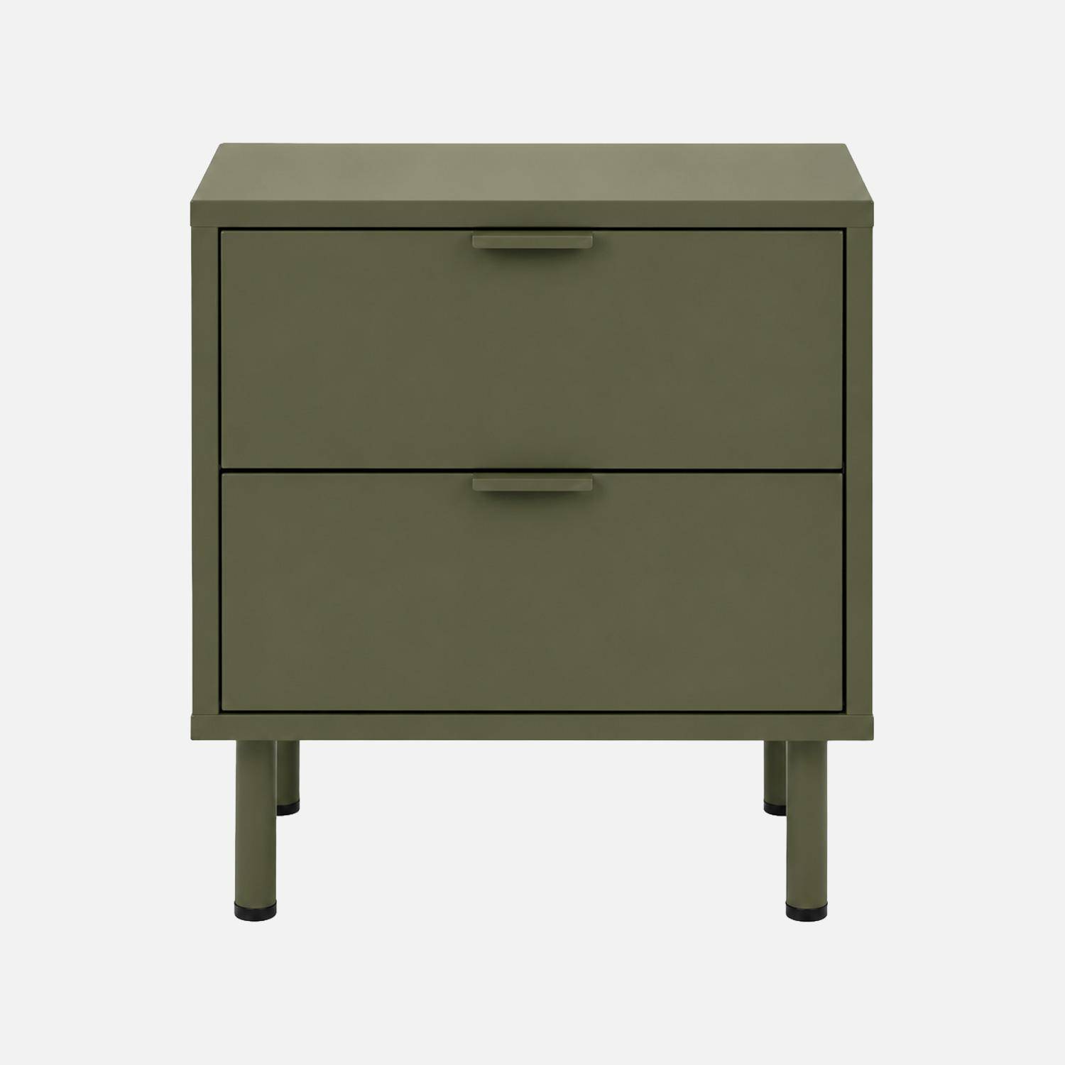Lot de 2 tables de chevet bois d'hévéa et métal 2 tiroirs kaki - Ellie Photo5