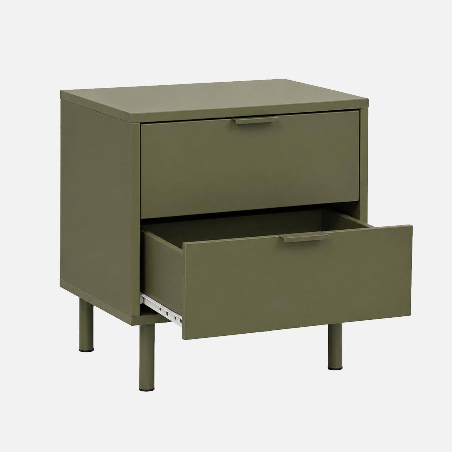 Lot de 2 tables de chevet bois d'hévéa et métal 2 tiroirs kaki - Ellie Photo4