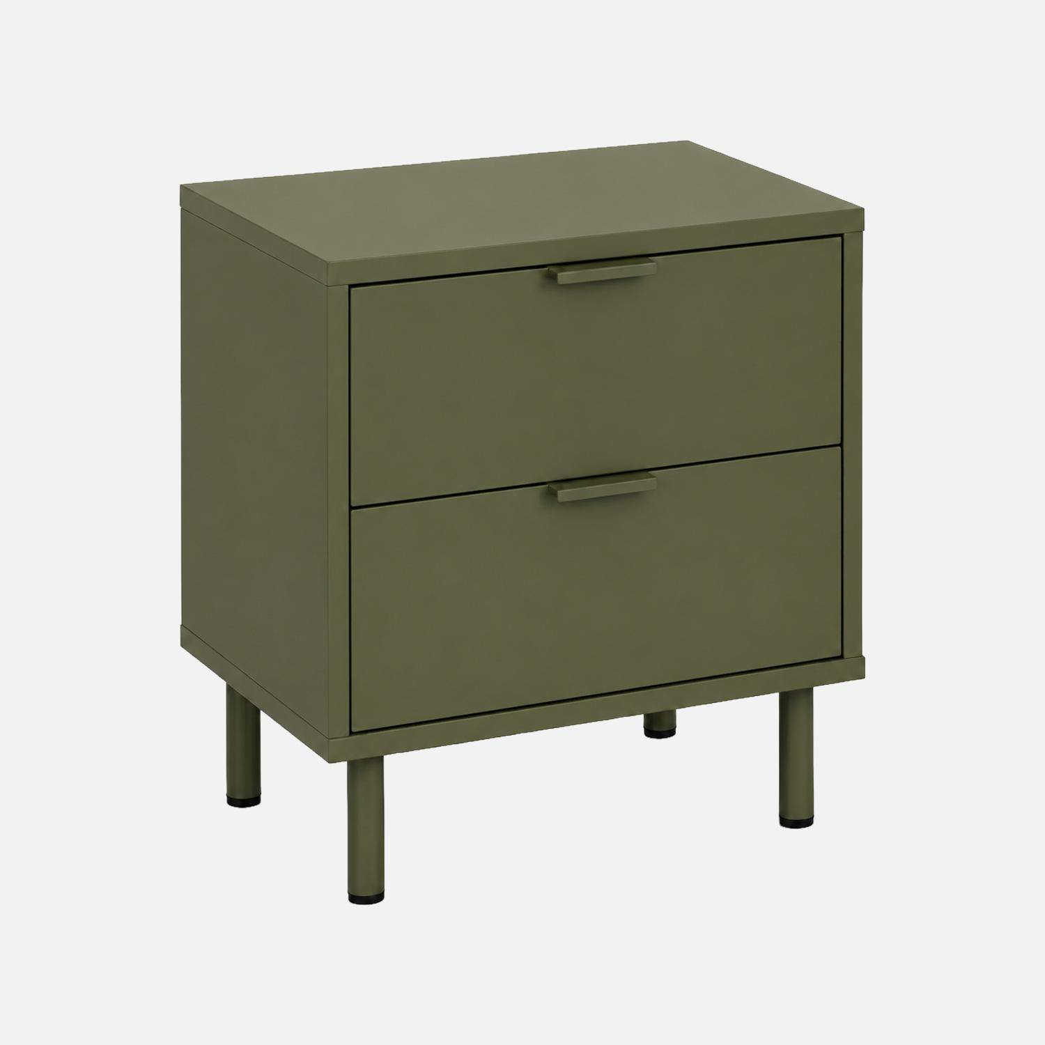 Lot de 2 tables de chevet bois d'hévéa et métal 2 tiroirs kaki - Ellie Photo3