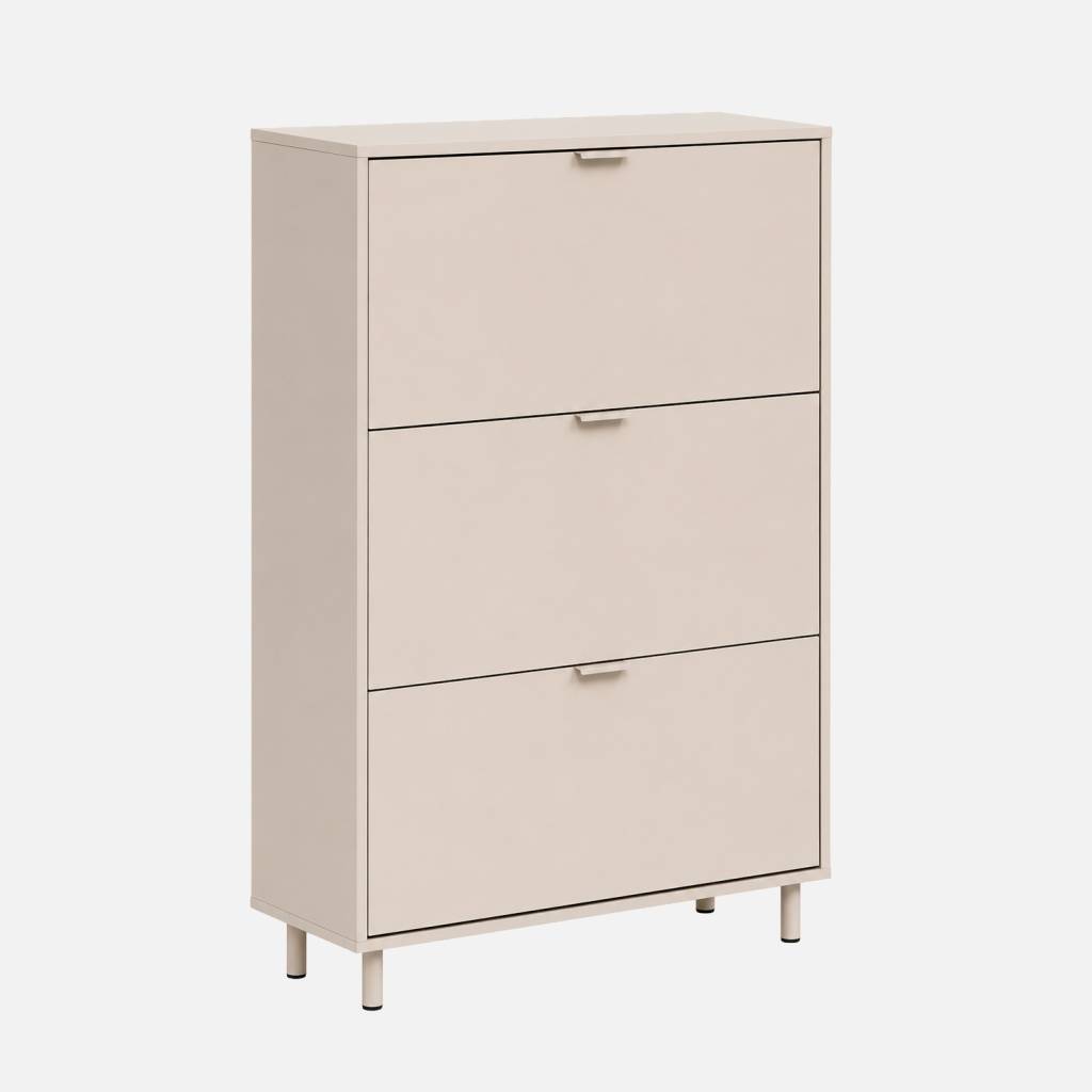 Meuble à chaussures bois d'hévéa et métal 3 abattants beige