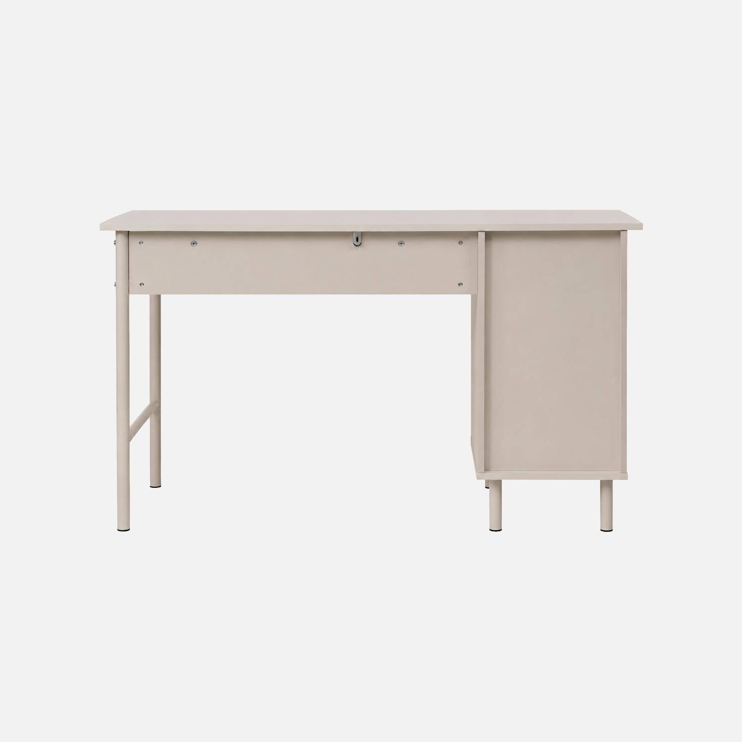 Bureau bois d'hévéa et métal 1 tiroir 1 porte beige - Ellie,sweeek,Photo6