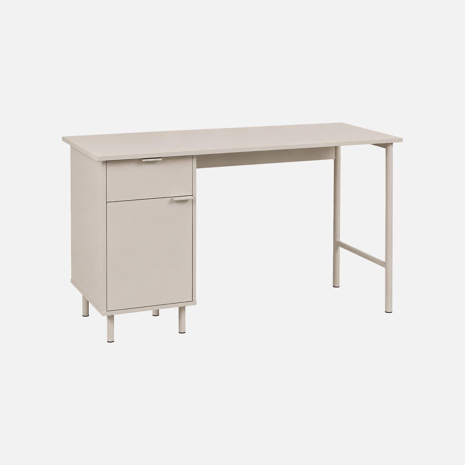 Bureau bois d'hévéa et métal 1 tiroir 1 porte beige - Ellie Photo2