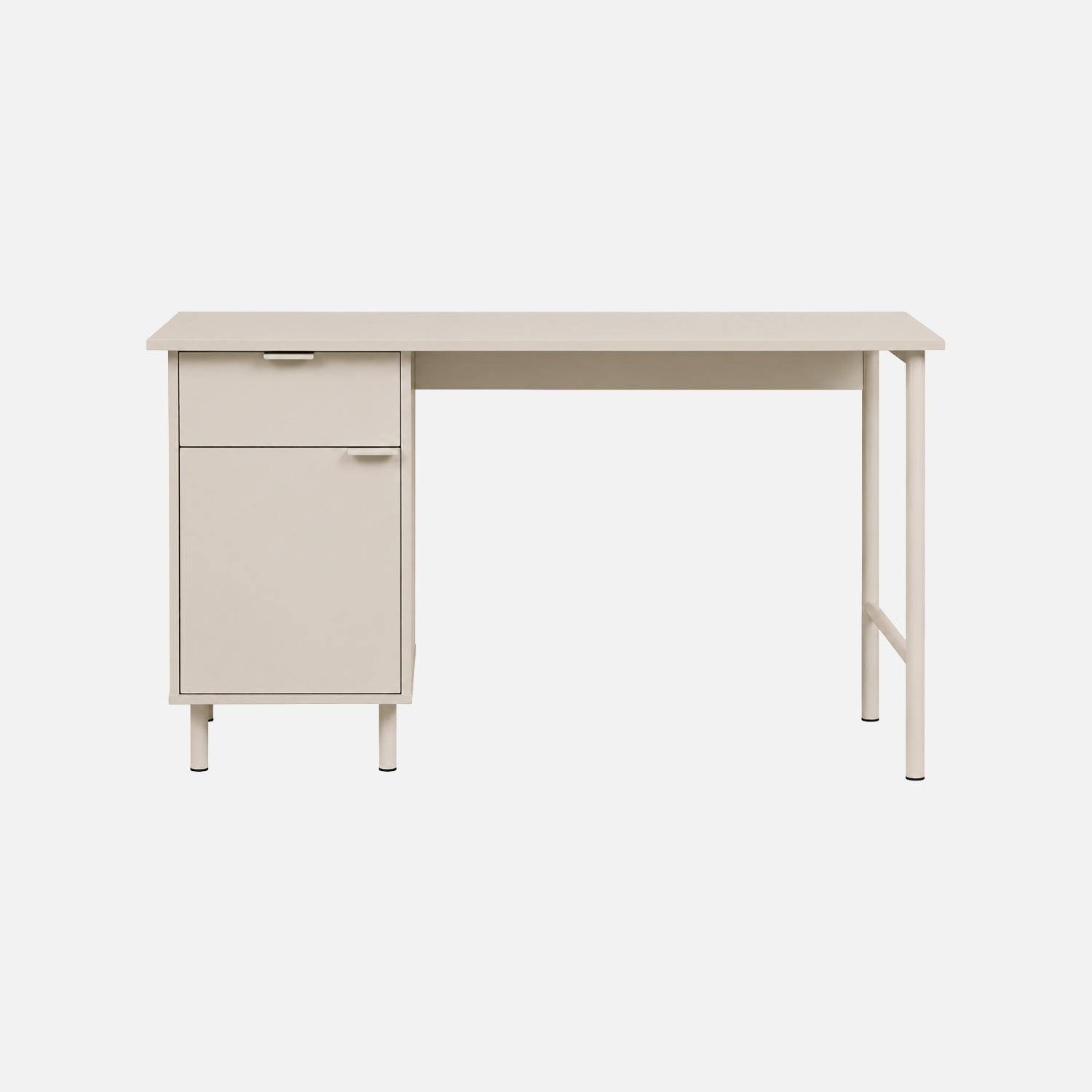 Bureau bois d'hévéa et métal 1 tiroir 1 porte beige - Ellie Photo3
