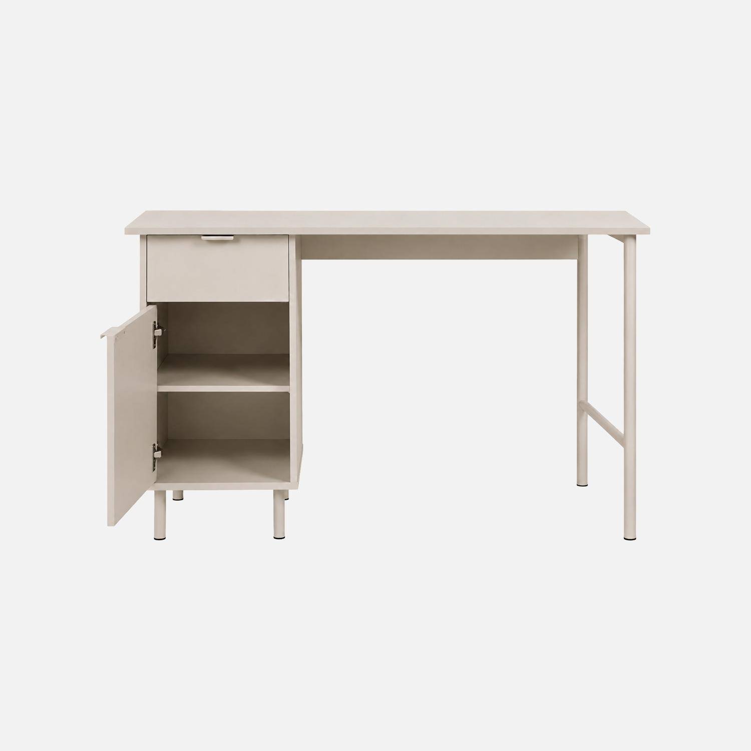 Bureau bois d'hévéa et métal 1 tiroir 1 porte beige - Ellie,sweeek,Photo4