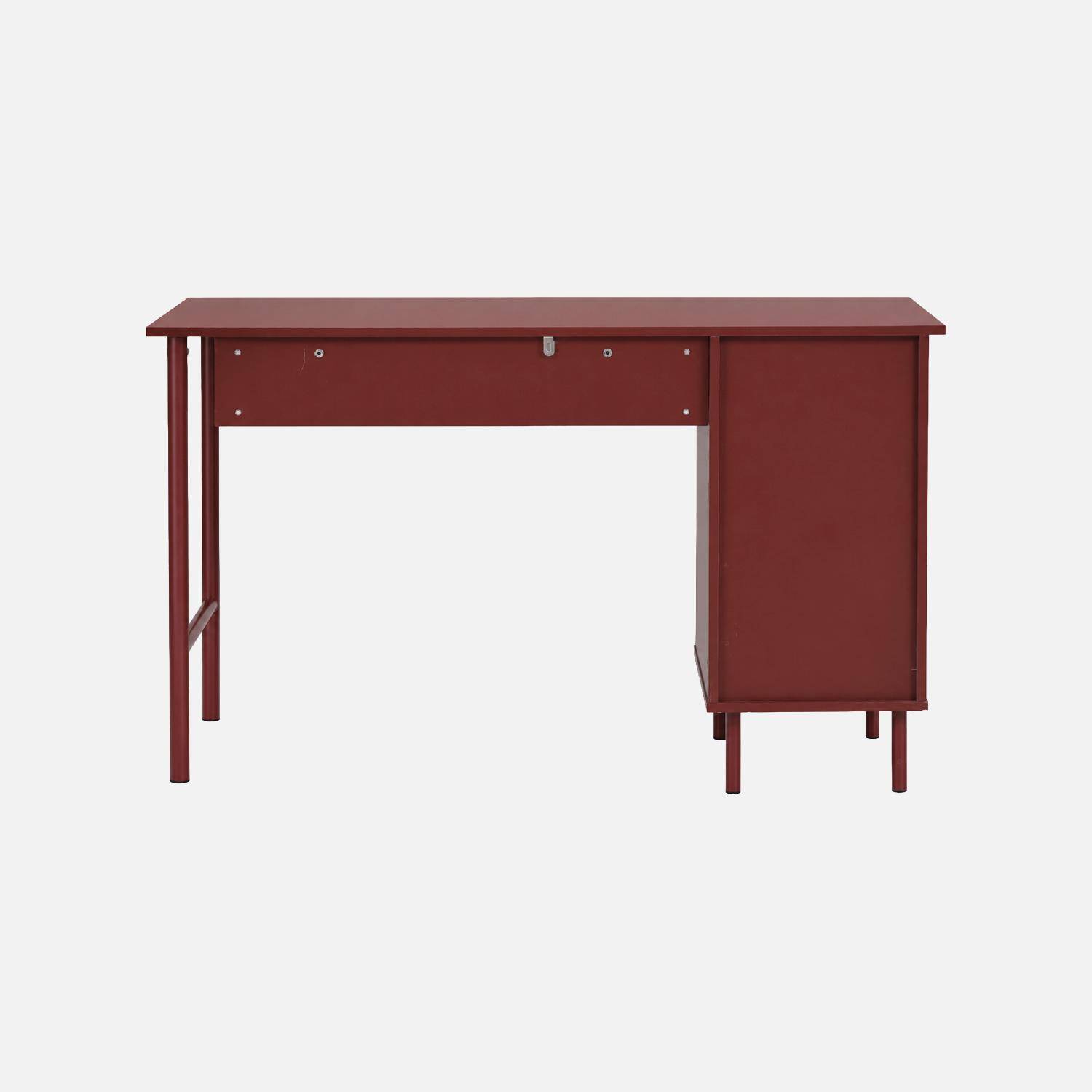 Bureau bois d'hévéa et métal 1 tiroir 1 porte bordeaux - Ellie Photo6