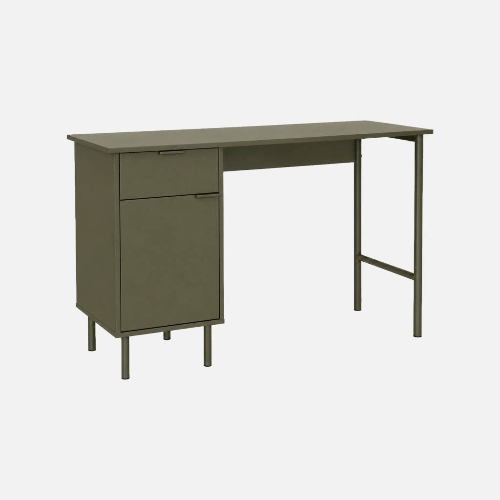 Bureau bois d'hévéa et métal 1 tiroir 1 porte kaki