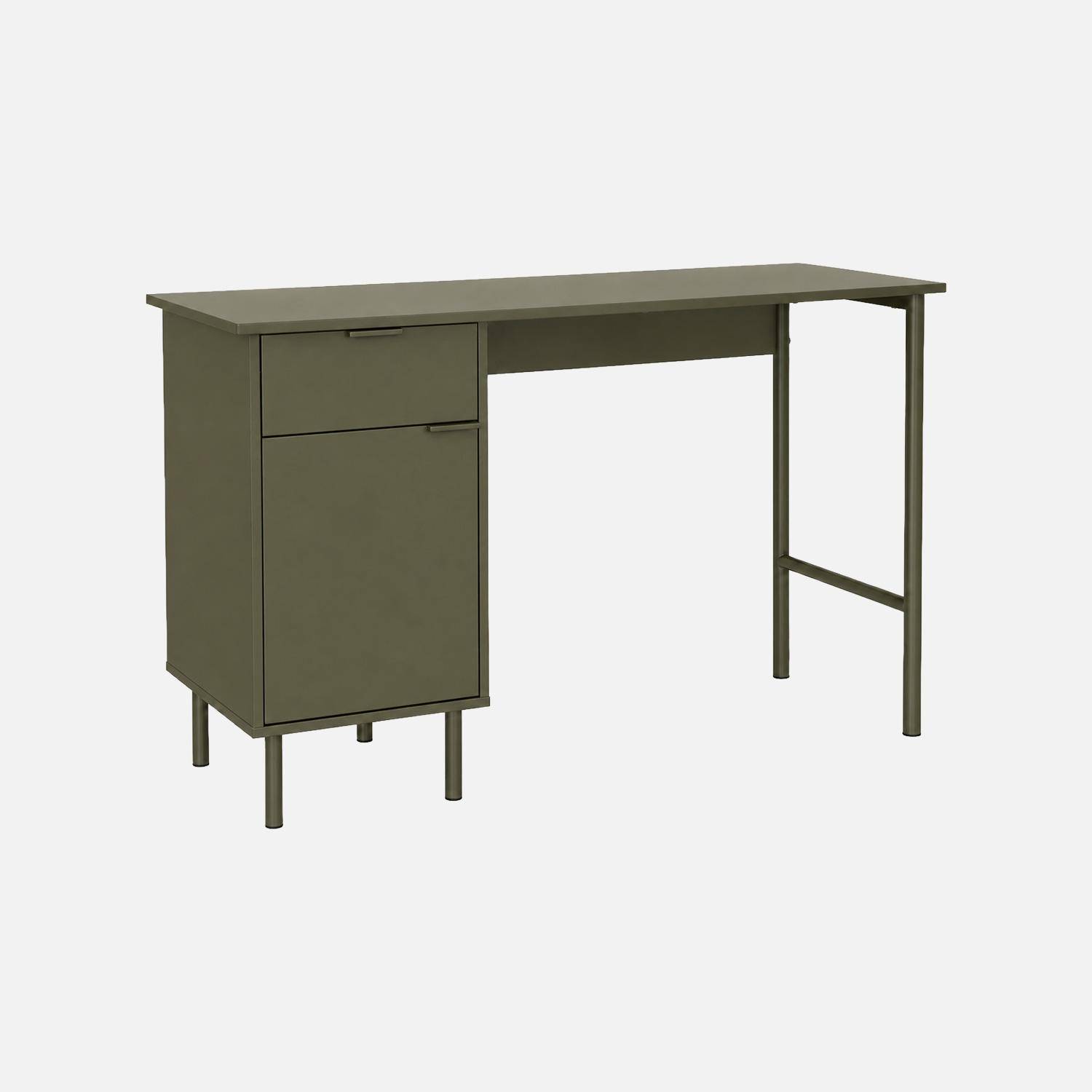 Bureau bois d'hévéa et métal 1 tiroir 1 porte kaki - Ellie Photo2