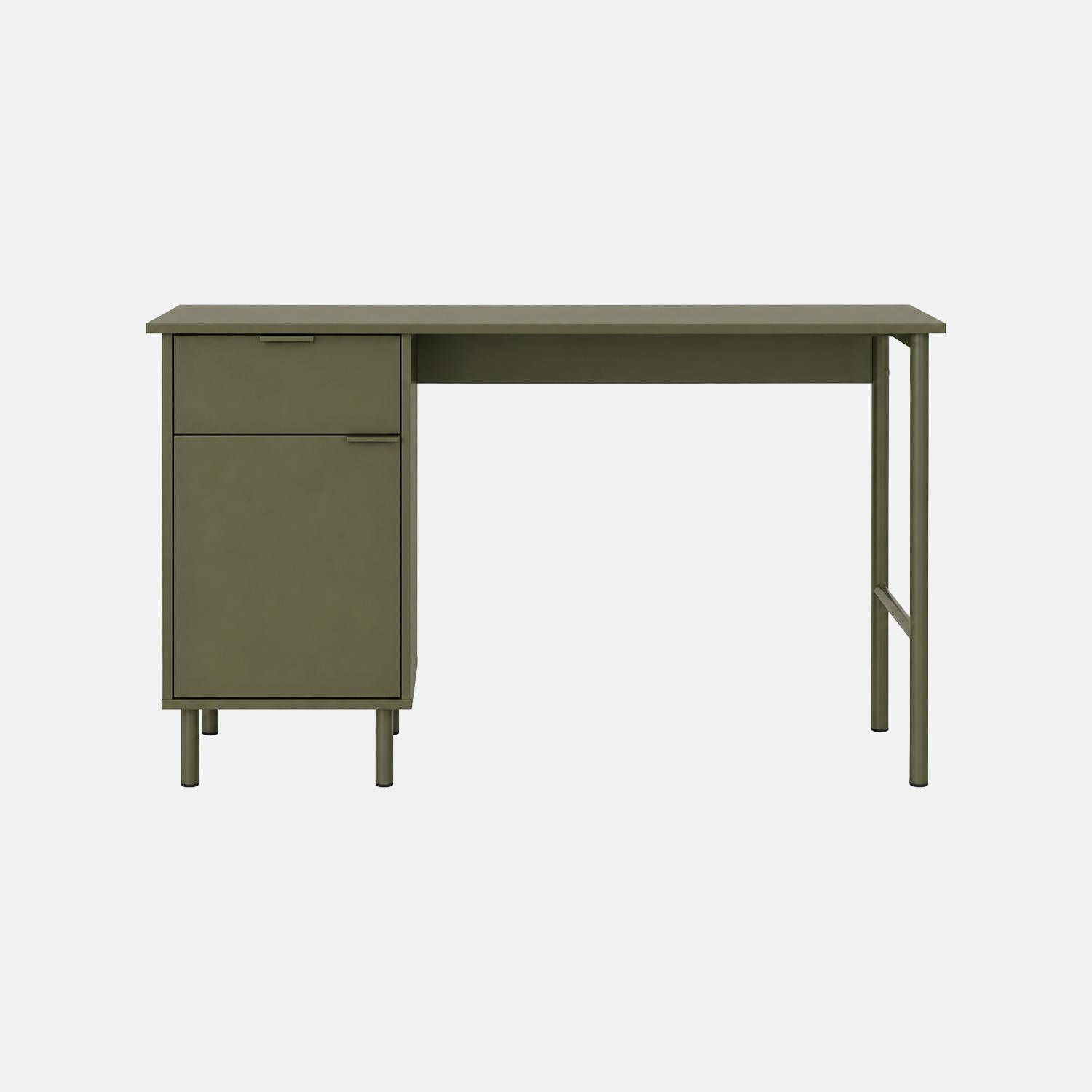 Bureau bois d'hévéa et métal 1 tiroir 1 porte kaki - Ellie,sweeek,Photo3